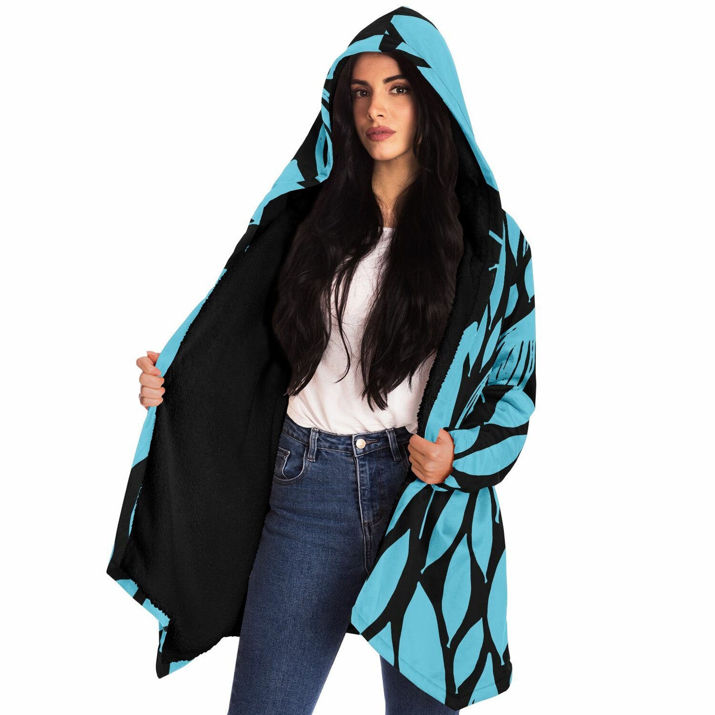 Black & Teal Boho Swirl Microfleece Cloak 🌿 Because Subtlety Is Overrated