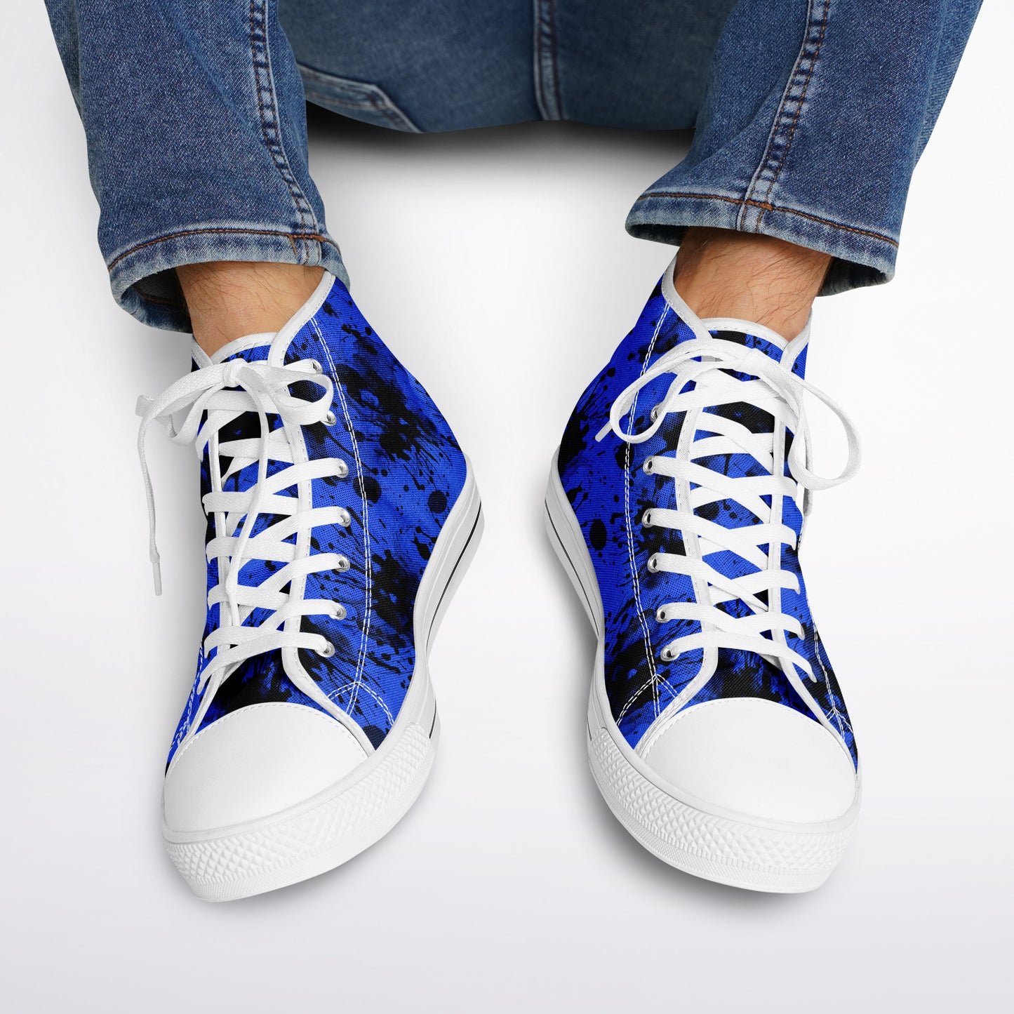 Urban Peak High Top Shoes | Blue, Black & White Ink Splash Grunge Sneakers