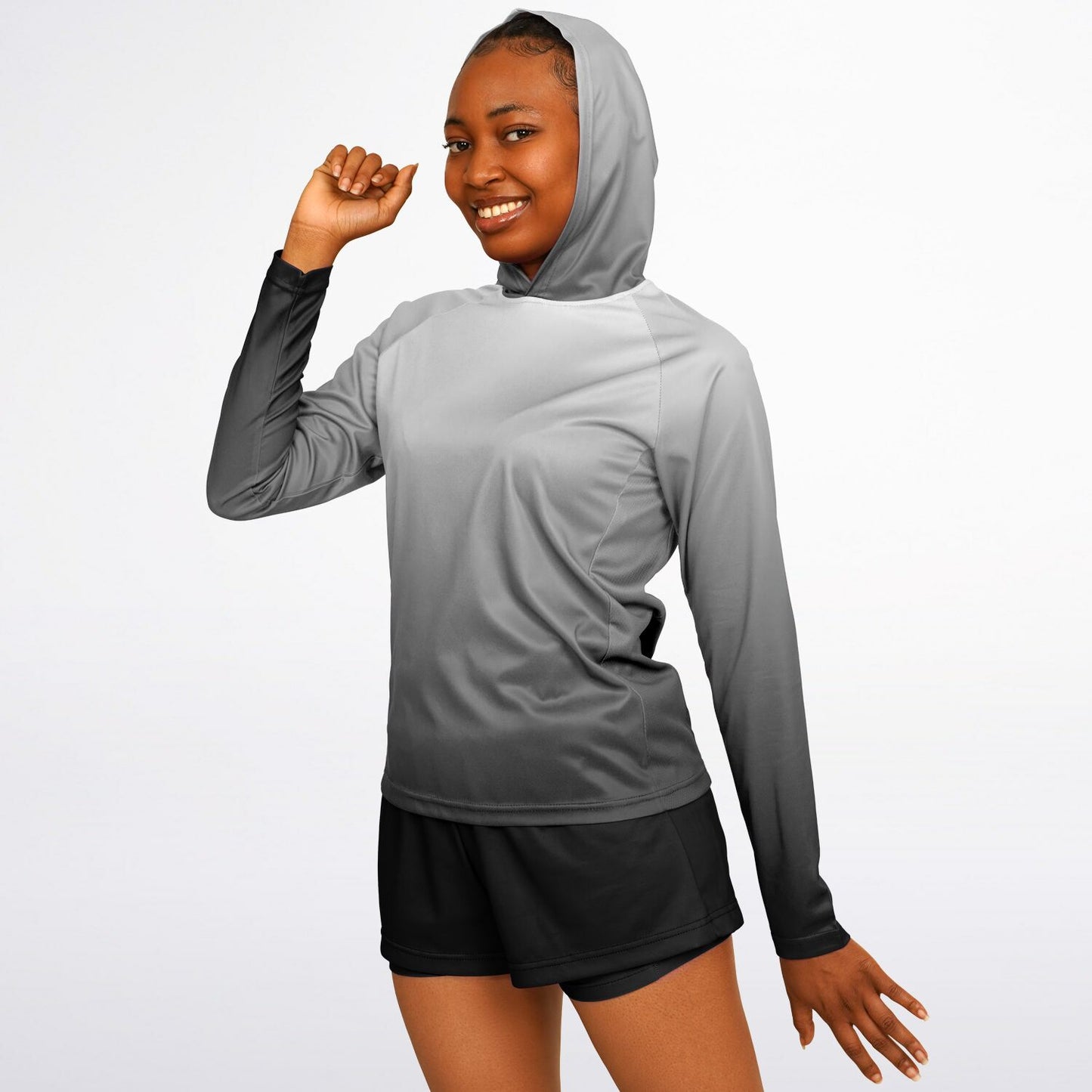 Women's Long Sleeve Hooded Performance Shirt - Gradient Gray copy