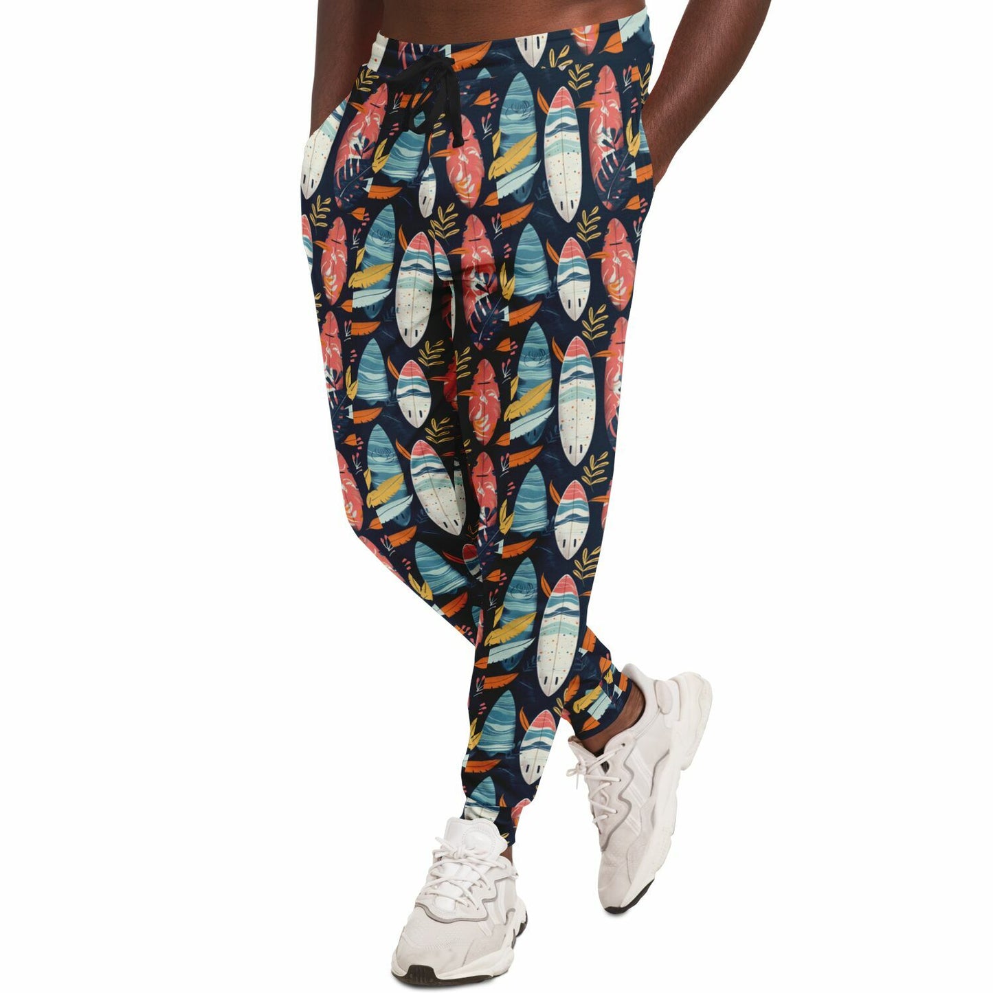 Tropical Surfboard Fashion Joggers – Custom Design Colorful Beach & Nature Pattern with Stripes, Leaves & Abstract Shapes | Beach pants | Cruising Apparel