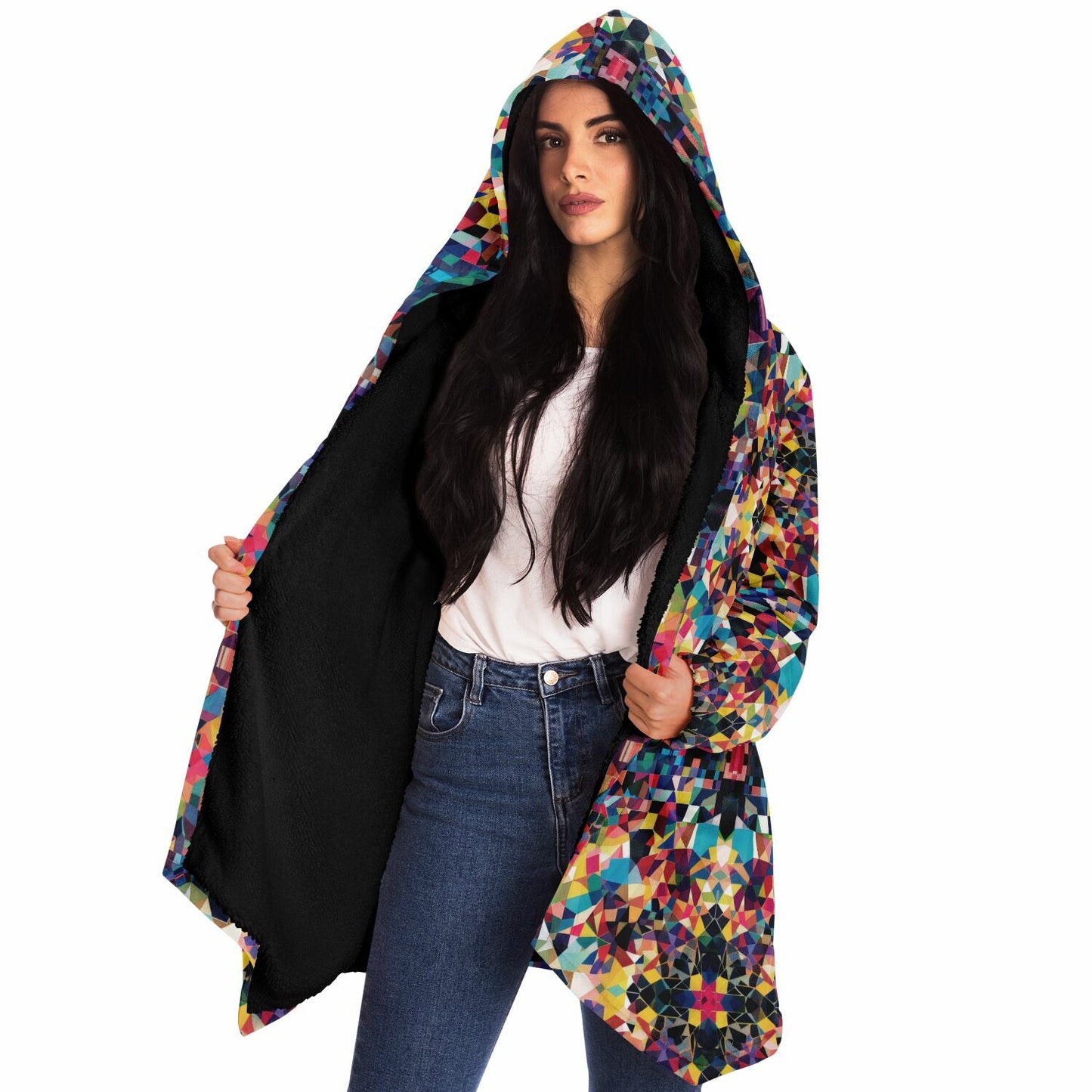 Microfleece Cloak – Vibrant Kaleidoscopic Mosaic Geometric Pattern, Colorful Boho Wrap