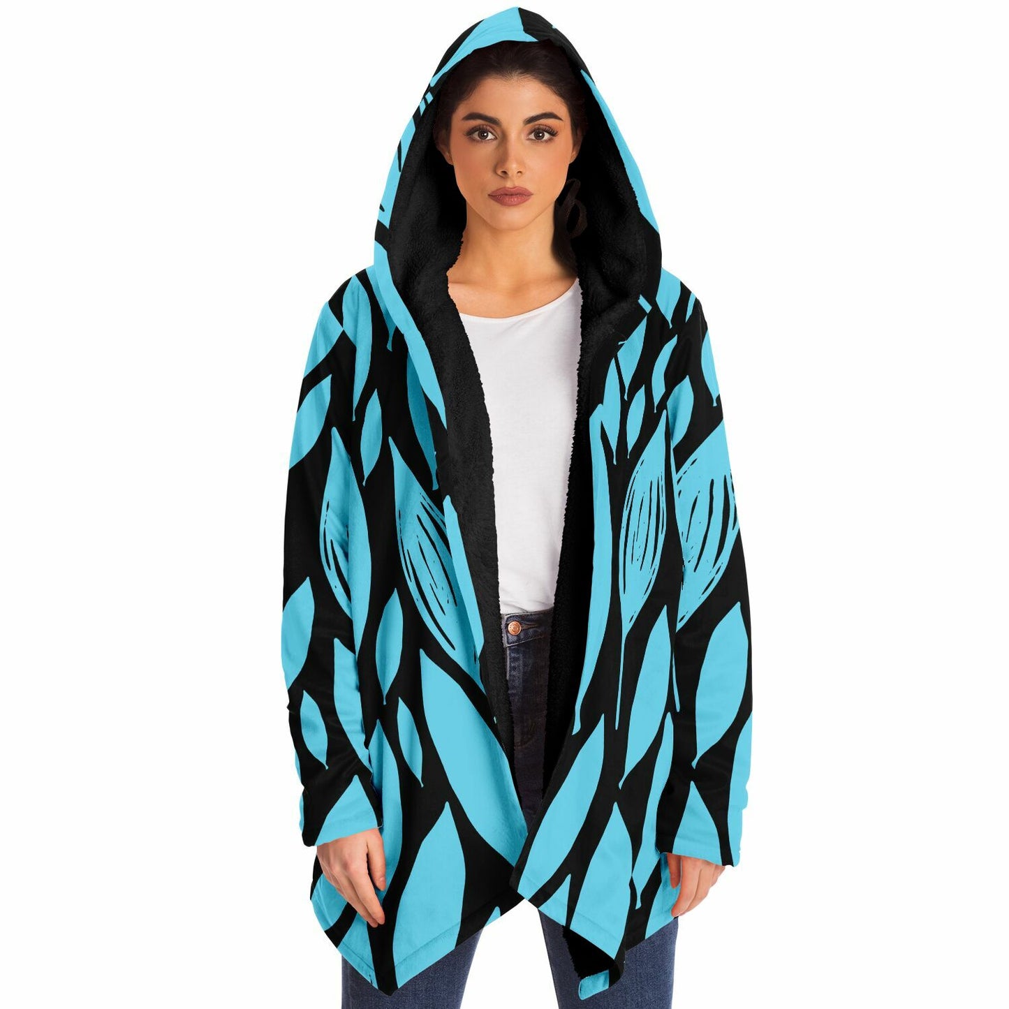 Black & Teal Boho Swirl Microfleece Cloak 🌿 Because Subtlety Is Overrated