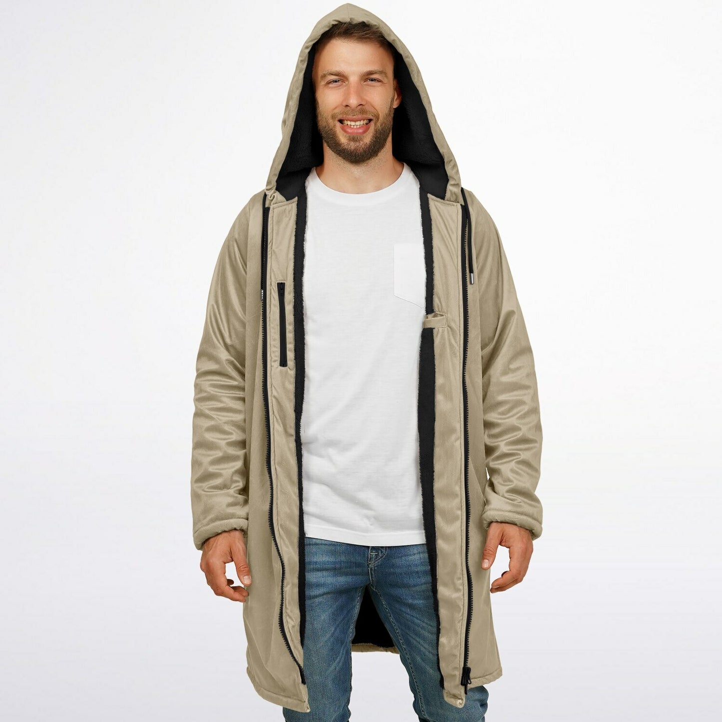 Long Zipper Fleece Hooded Sweatshirt | Maxi Hoodie | Lined Extra Long | Alternative Hoodie copy