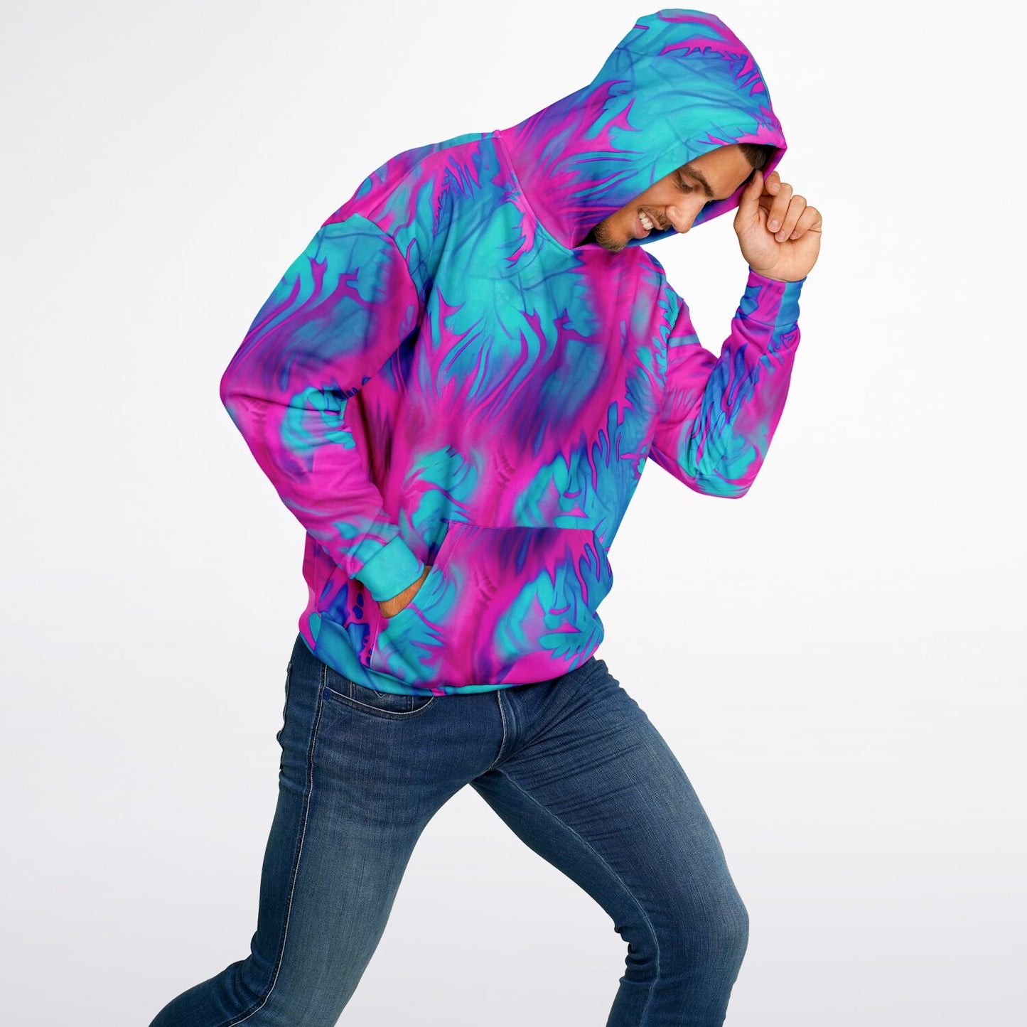 Heavyweight Oversized Pink & Blue Tie Dye Hoodie – Watercolor Swirl Abstract Streetwear