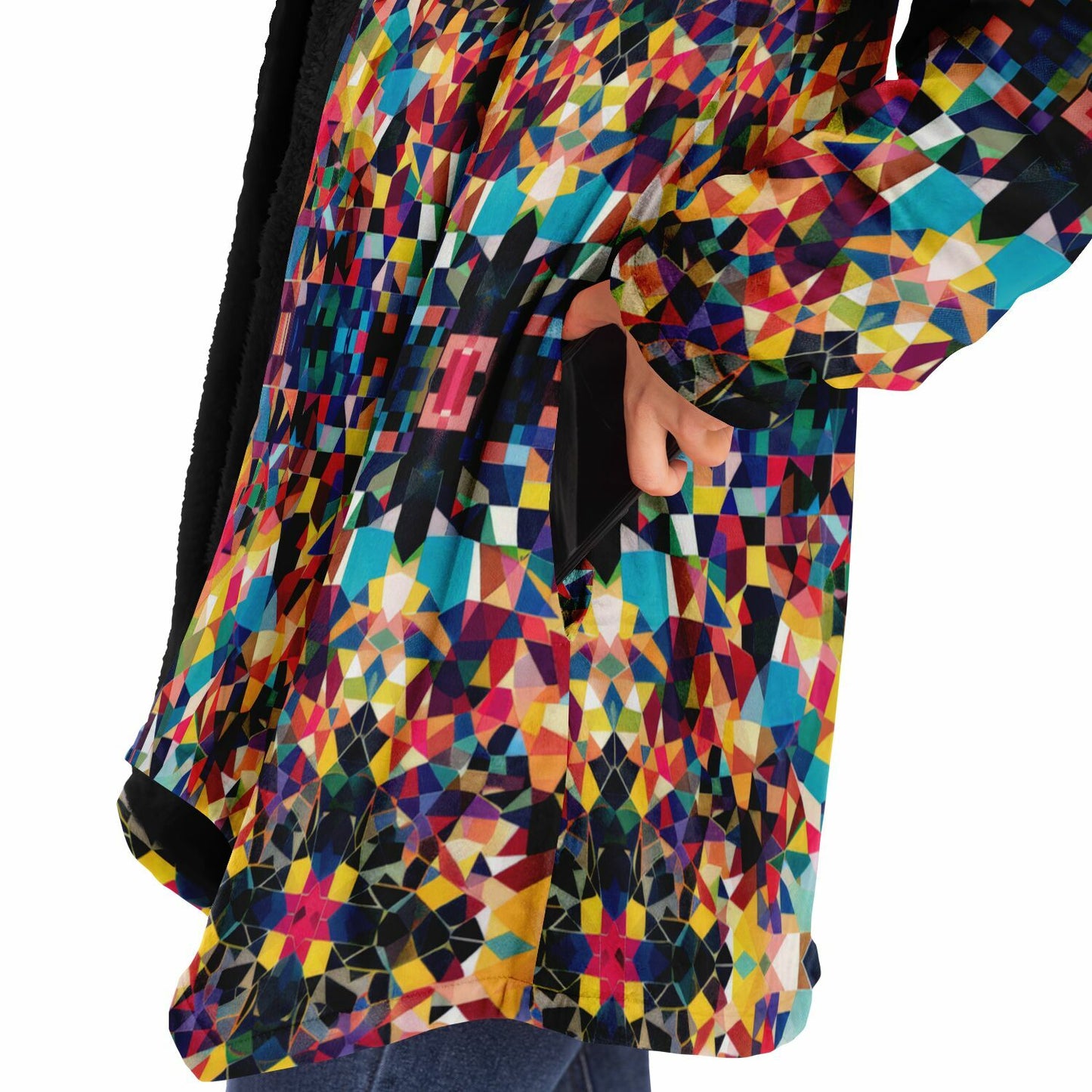 Microfleece Cloak – Vibrant Kaleidoscopic Mosaic Geometric Pattern, Colorful Boho Wrap