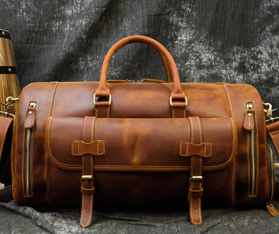 Retro Crazy Horse Leather Travel Bag for Men