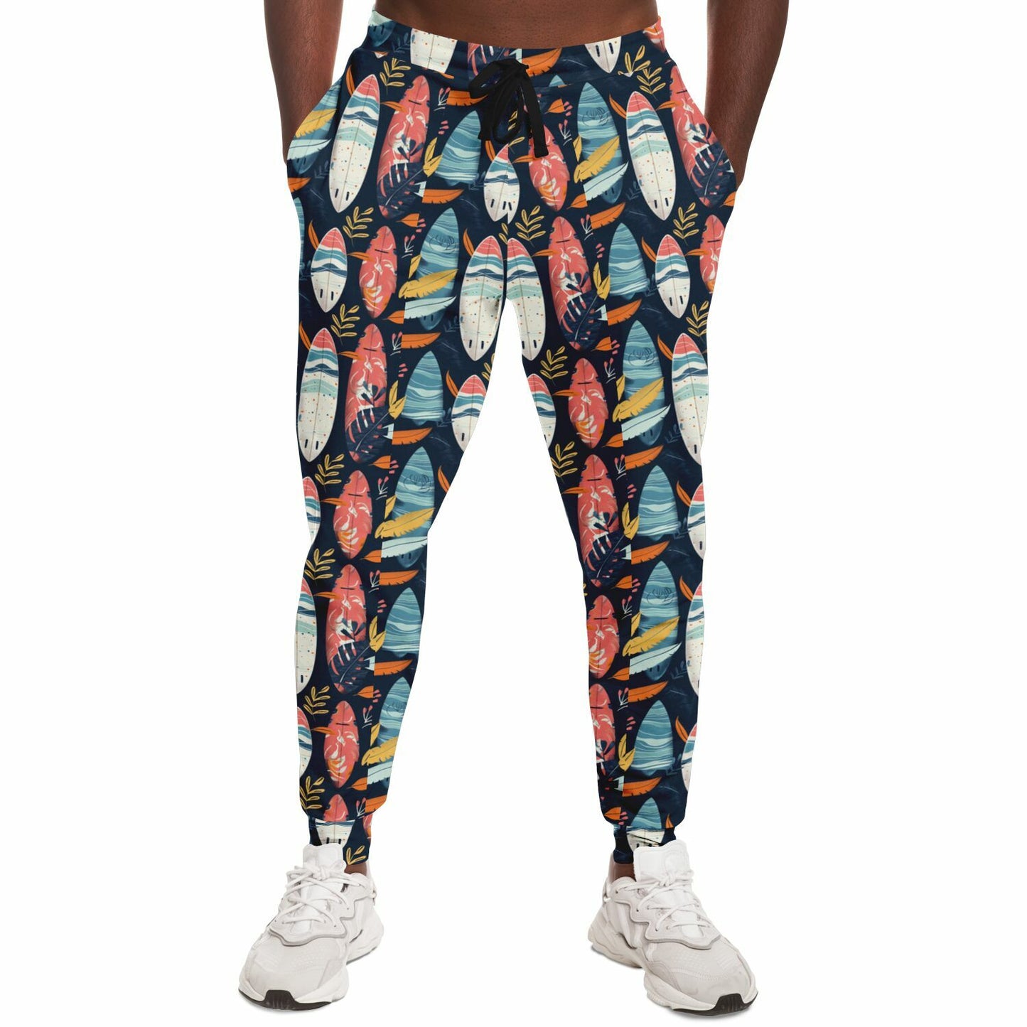 Tropical Surfboard Fashion Joggers – Custom Design Colorful Beach & Nature Pattern with Stripes, Leaves & Abstract Shapes | Beach pants | Cruising Apparel