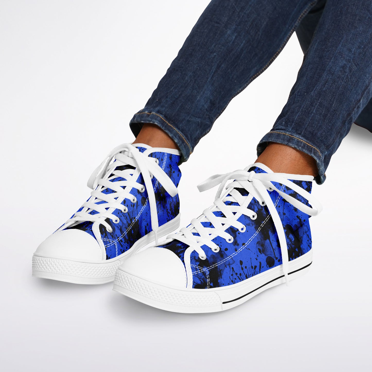 Urban Peak High Top Shoes | Blue, Black & White Ink Splash Grunge Sneakers