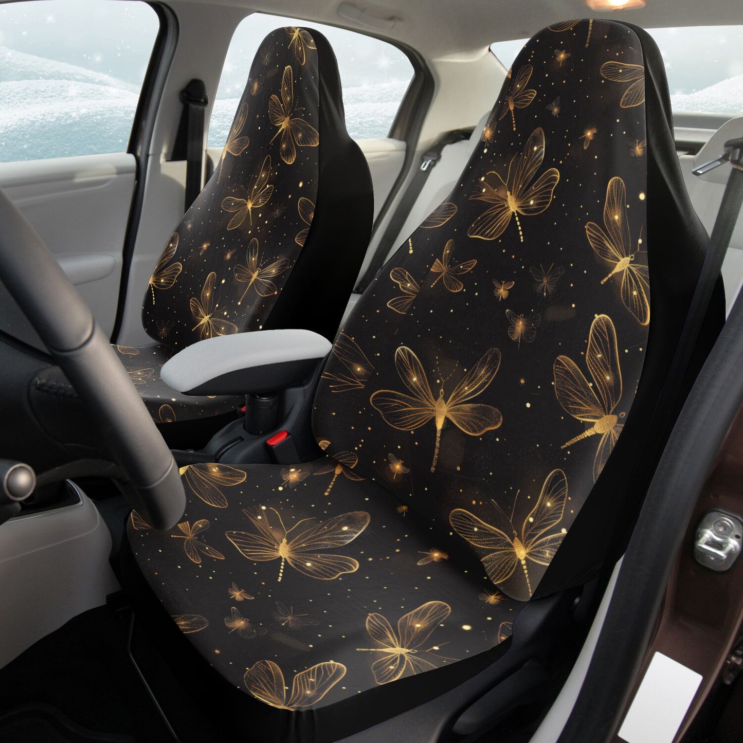 High Quality Golden Dragonfly Car Seat Covers – Custom Magical & Ethereal Design