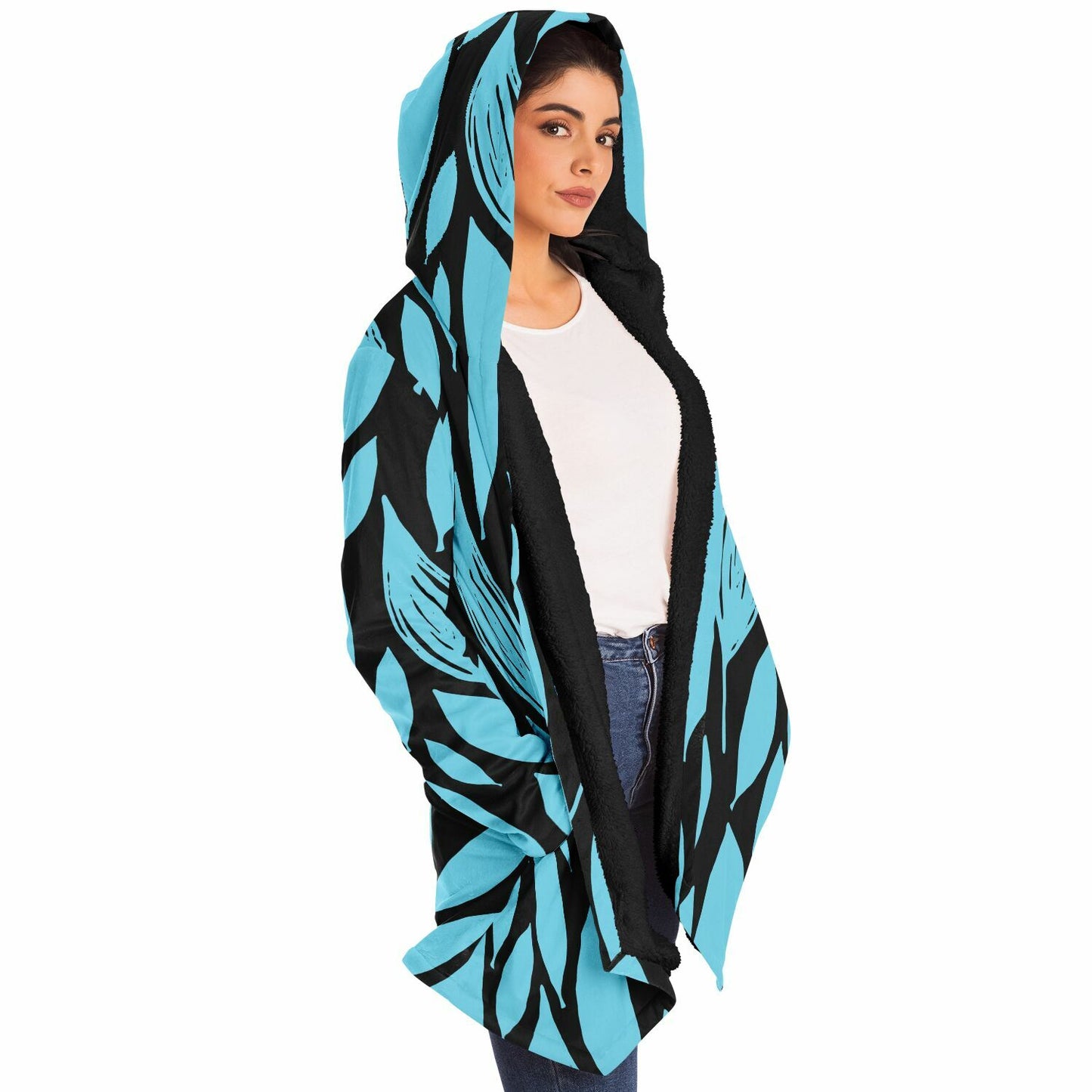 Black & Teal Boho Swirl Microfleece Cloak 🌿 Because Subtlety Is Overrated