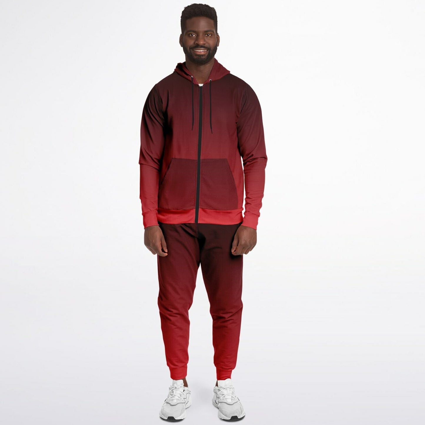 Black Red Ombre Hoodie Jogger Sweatsuit Set, Tie Dye Lounge Zip Hooded Sweatshirt Sweatpants Women Men Cotton Matching Plus Size Sweats