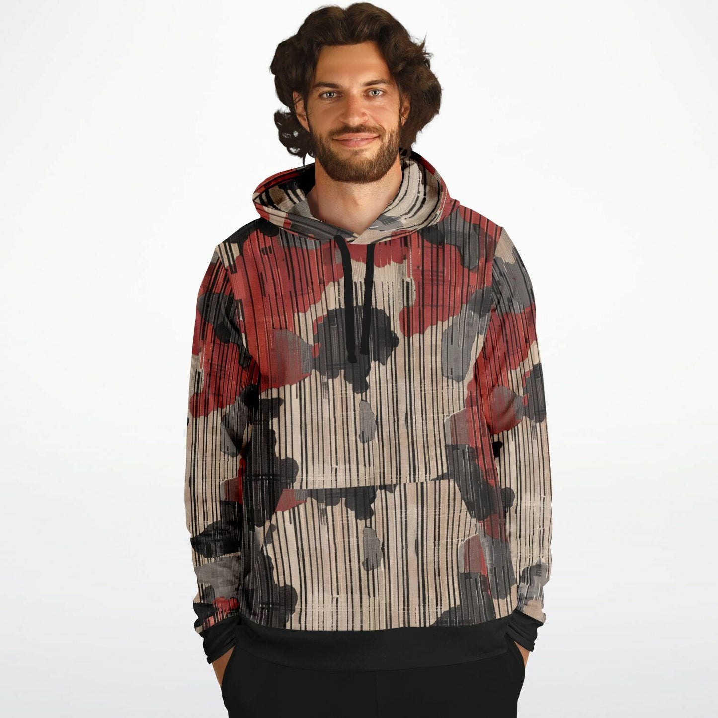 Red & Black Fashion Hoodie - Men & Women Bohemian Style Abstract Art Abstract Expressionism