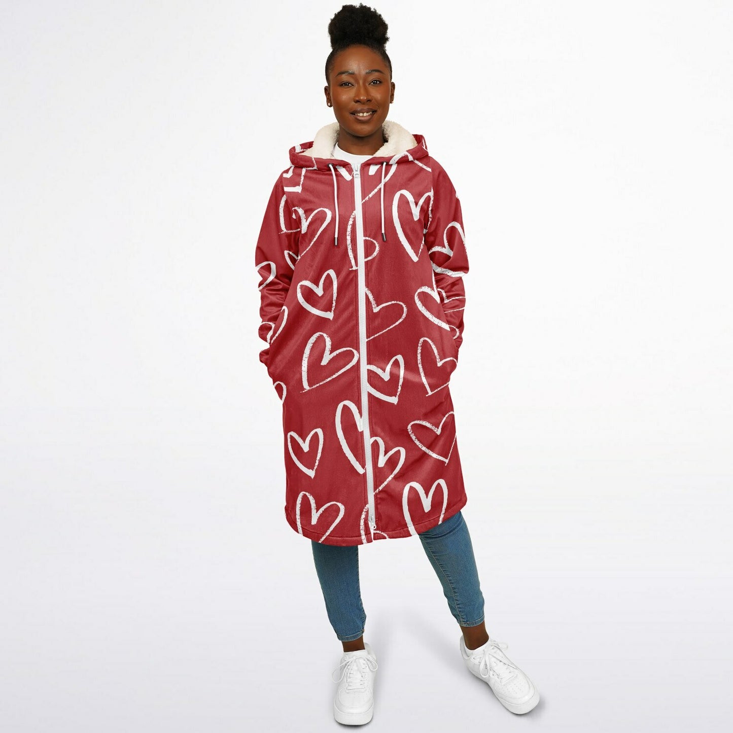 Red with White Hearts Zipper Cloak