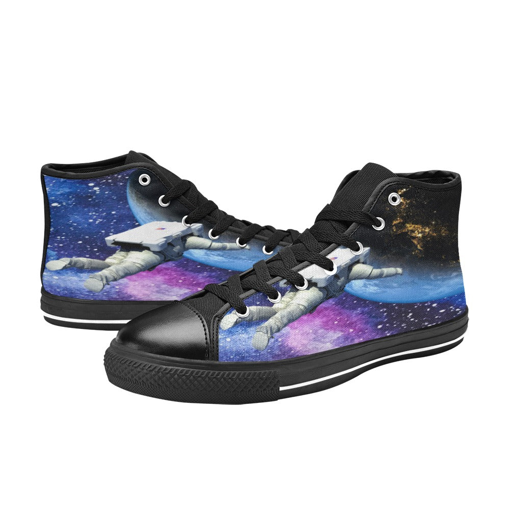Mens Galaxy Shoes, High Tops Footwear Space Cadet Universe Canvas Sneakers Stars Astronomy Astronaut Nebula EDM Techno Epic Gift Ideas