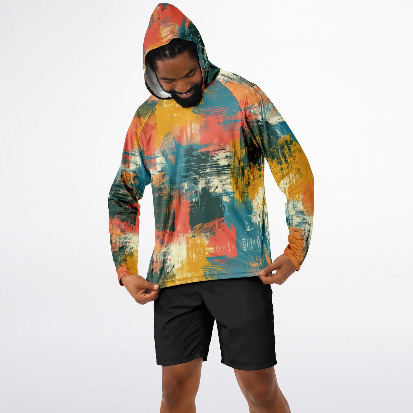 Men’s Long Sleeve Hooded Performance Shirt – “Oops, I Hugged the Paint Wall” Edition
