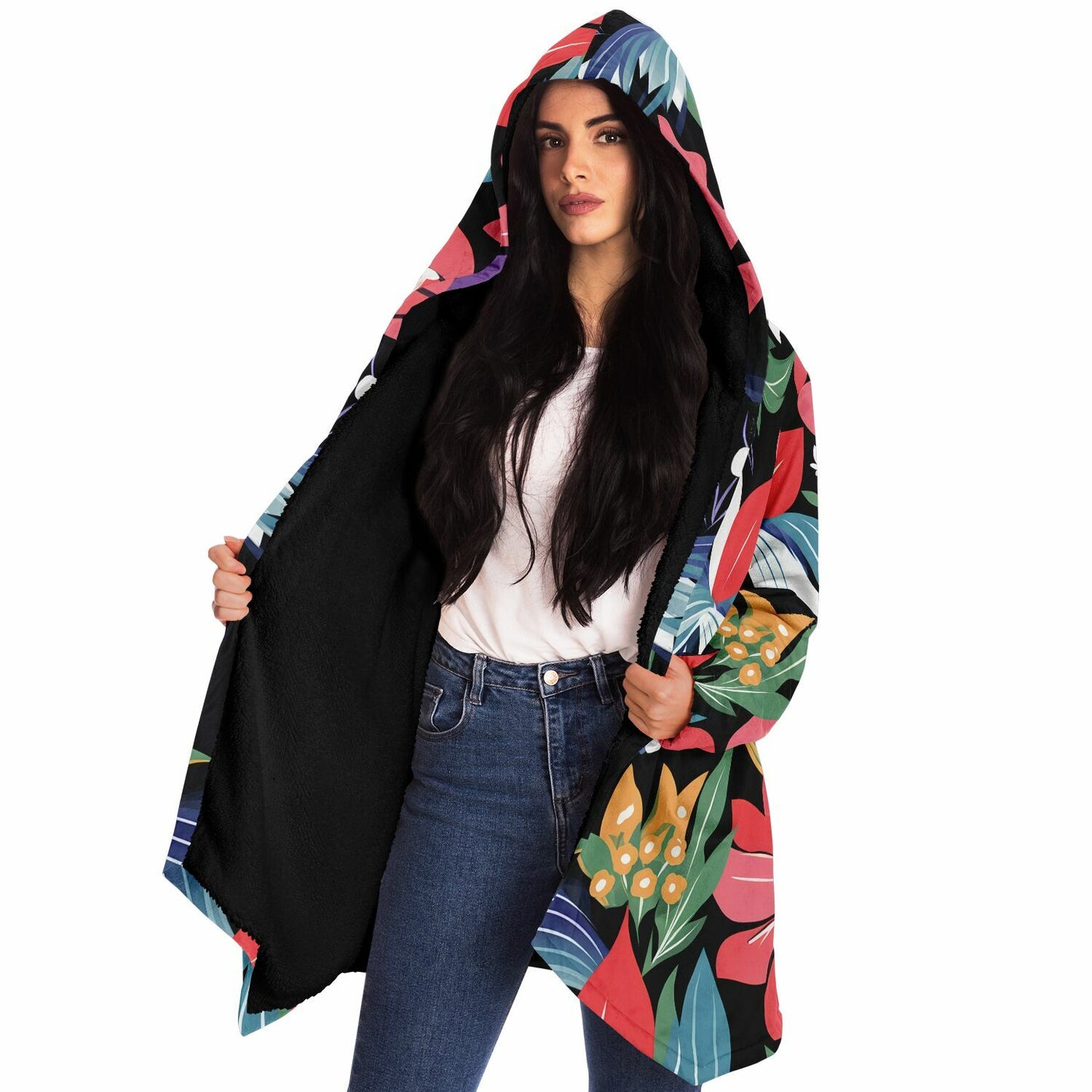 Wearable Art: Vibrant Hummingbird & Floral Microfleece Cloak” 🎨✨