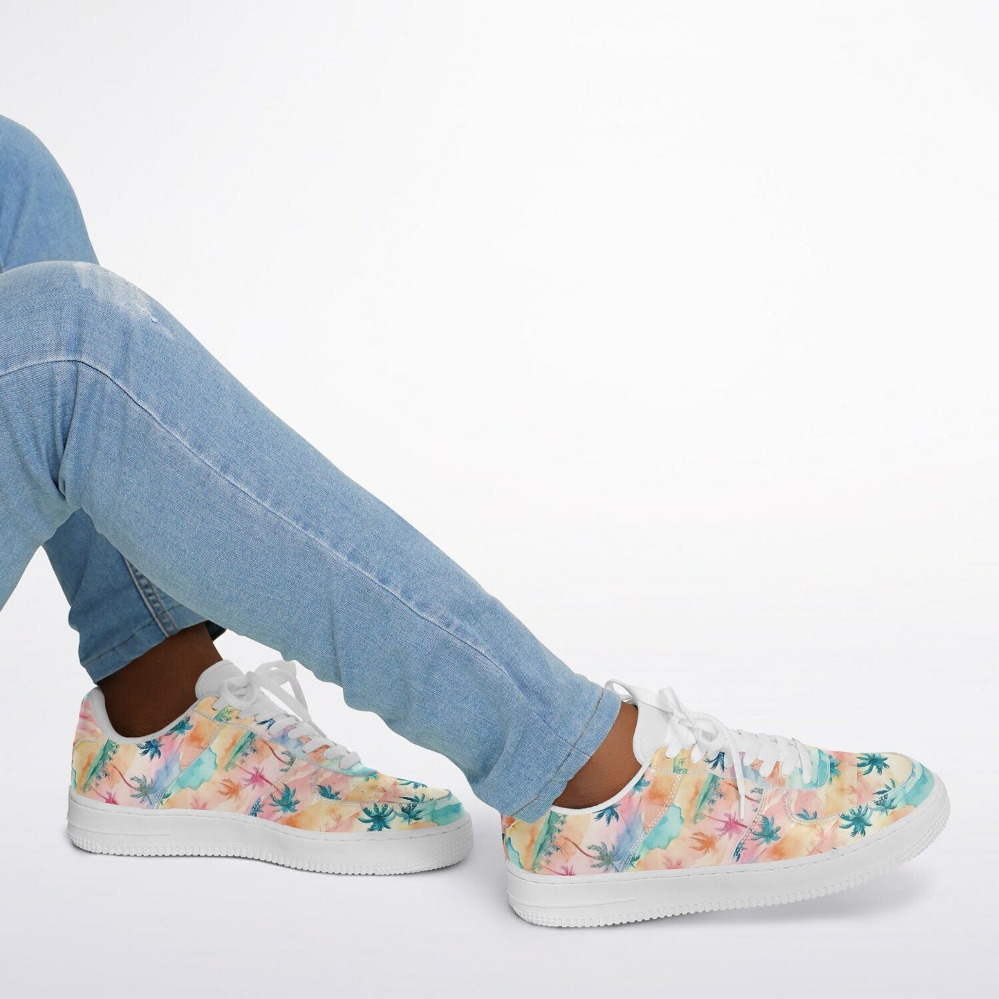 Super Cool Beach Shoes, Tropical Watercolor Sneakers, Pastel Palm Tree Low Tops, Summer Beach Shoes