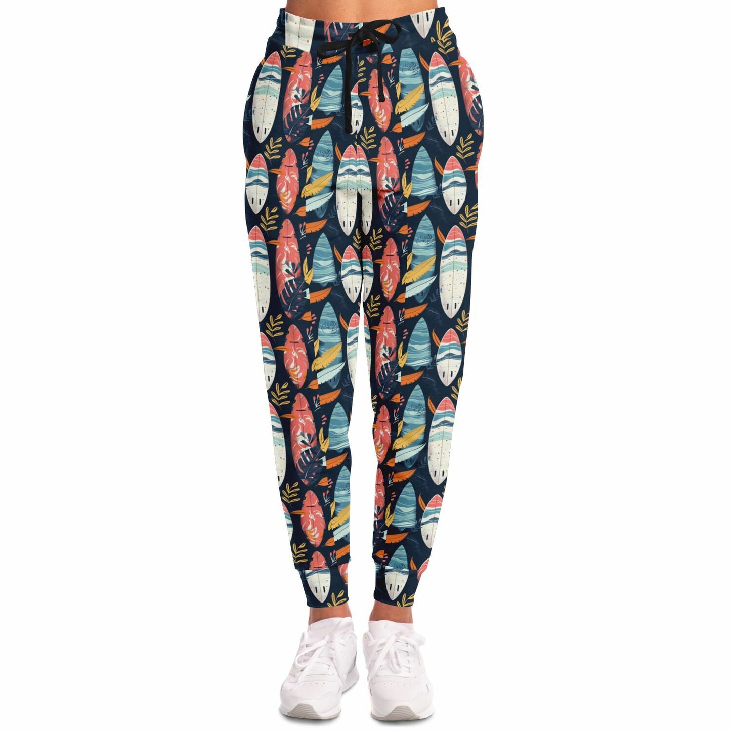 Tropical Surfboard Fashion Joggers – Custom Design Colorful Beach & Nature Pattern with Stripes, Leaves & Abstract Shapes | Beach pants | Cruising Apparel