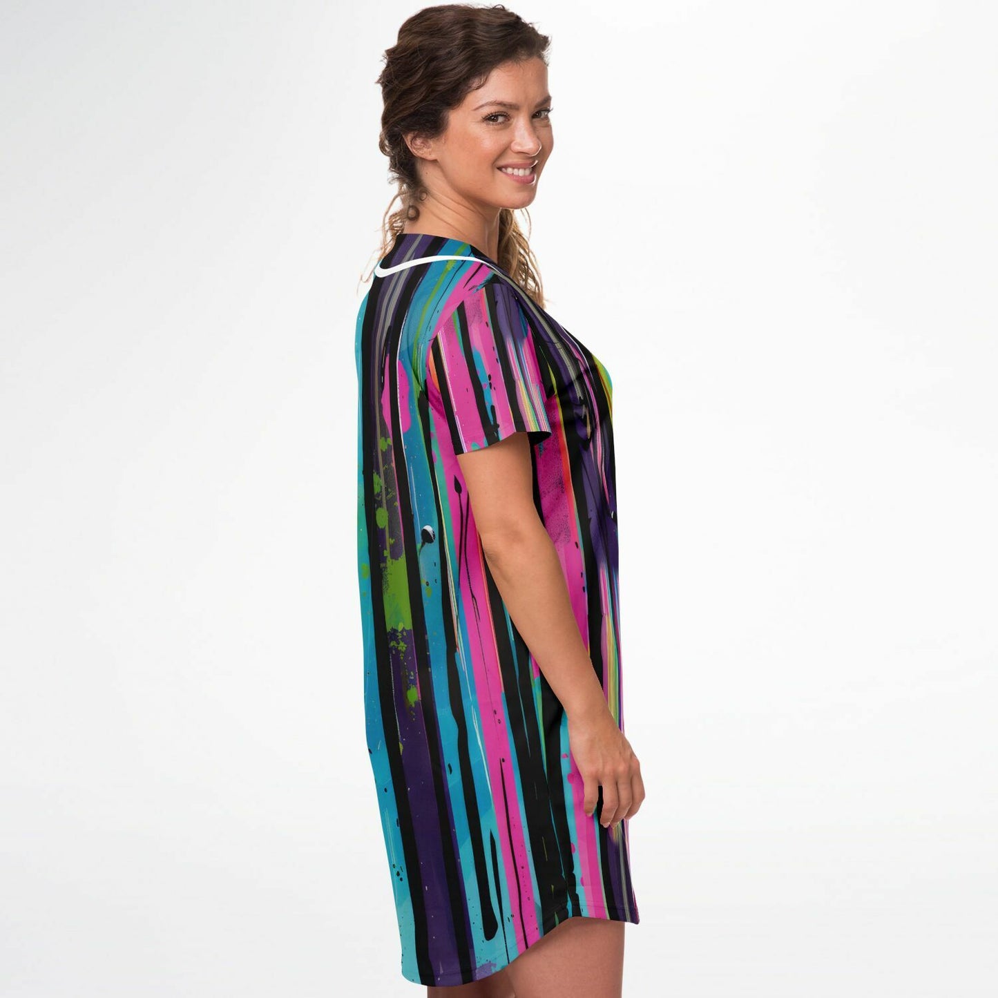 Vibrant Abstract Baseball Jersey Dress – Colorful Grunge Painting Design with Dynamic Splatter & Drip Effects