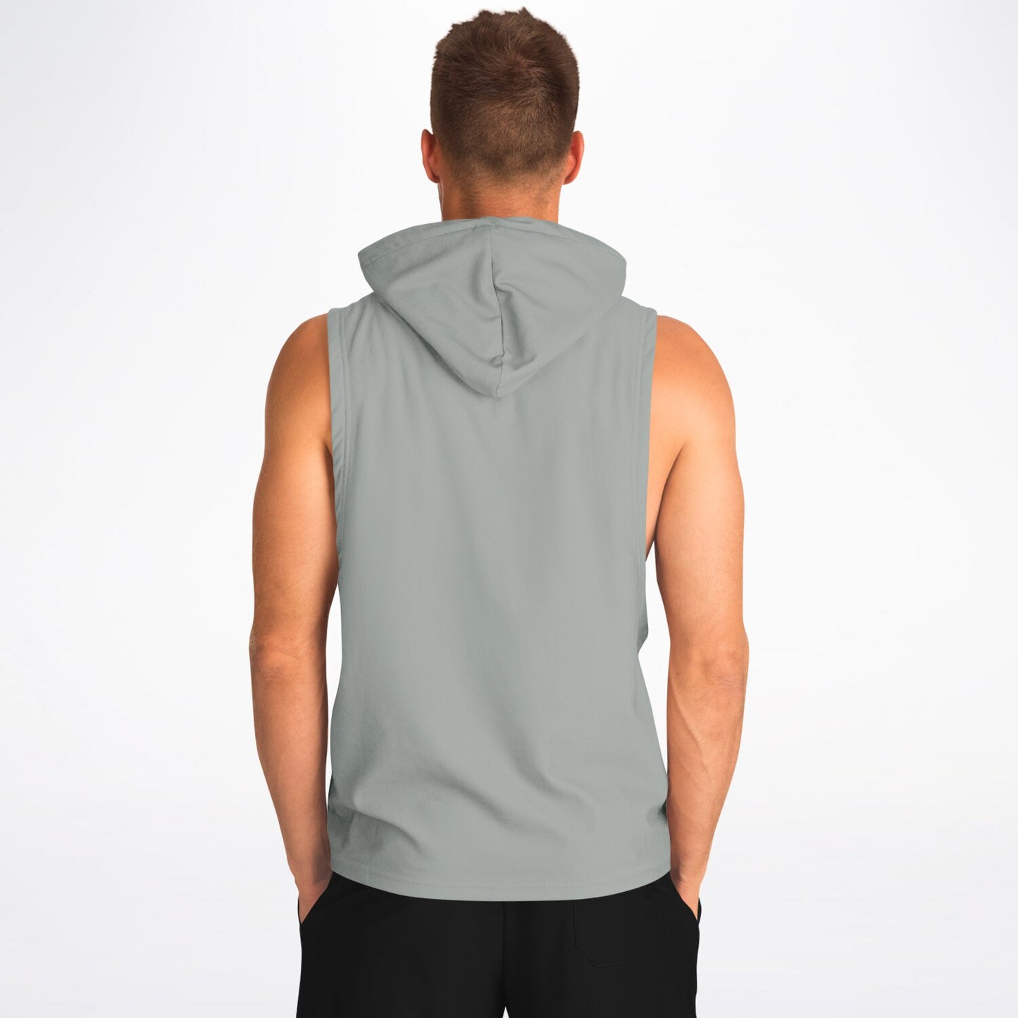 Primitive Tribal Drop Armhole Hoodie – Black & White Warrior Illustration with Spear and Headdress Design Athletic Sleeveless Hoodie copy
