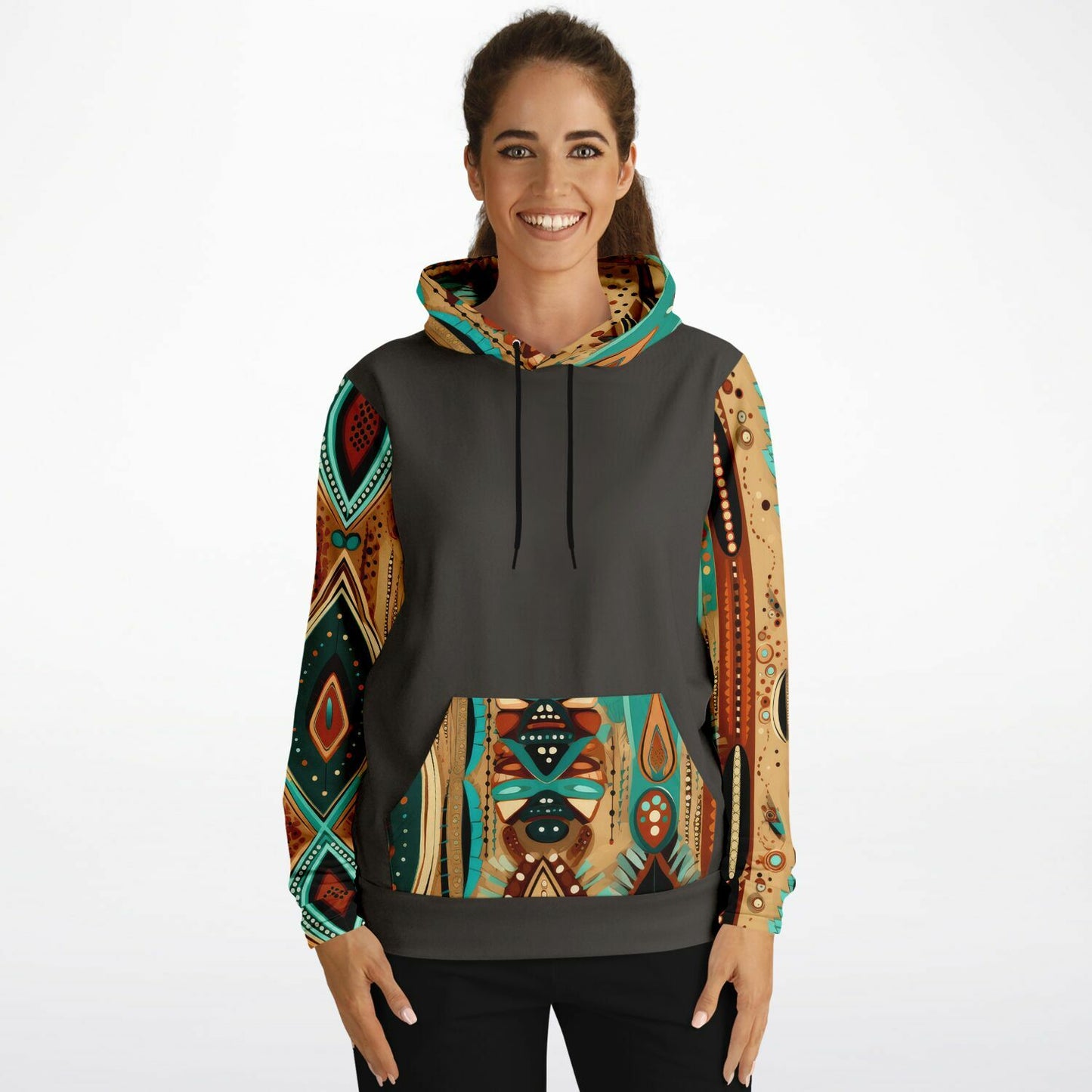 Brown Fashion Hoodie With Native American Design