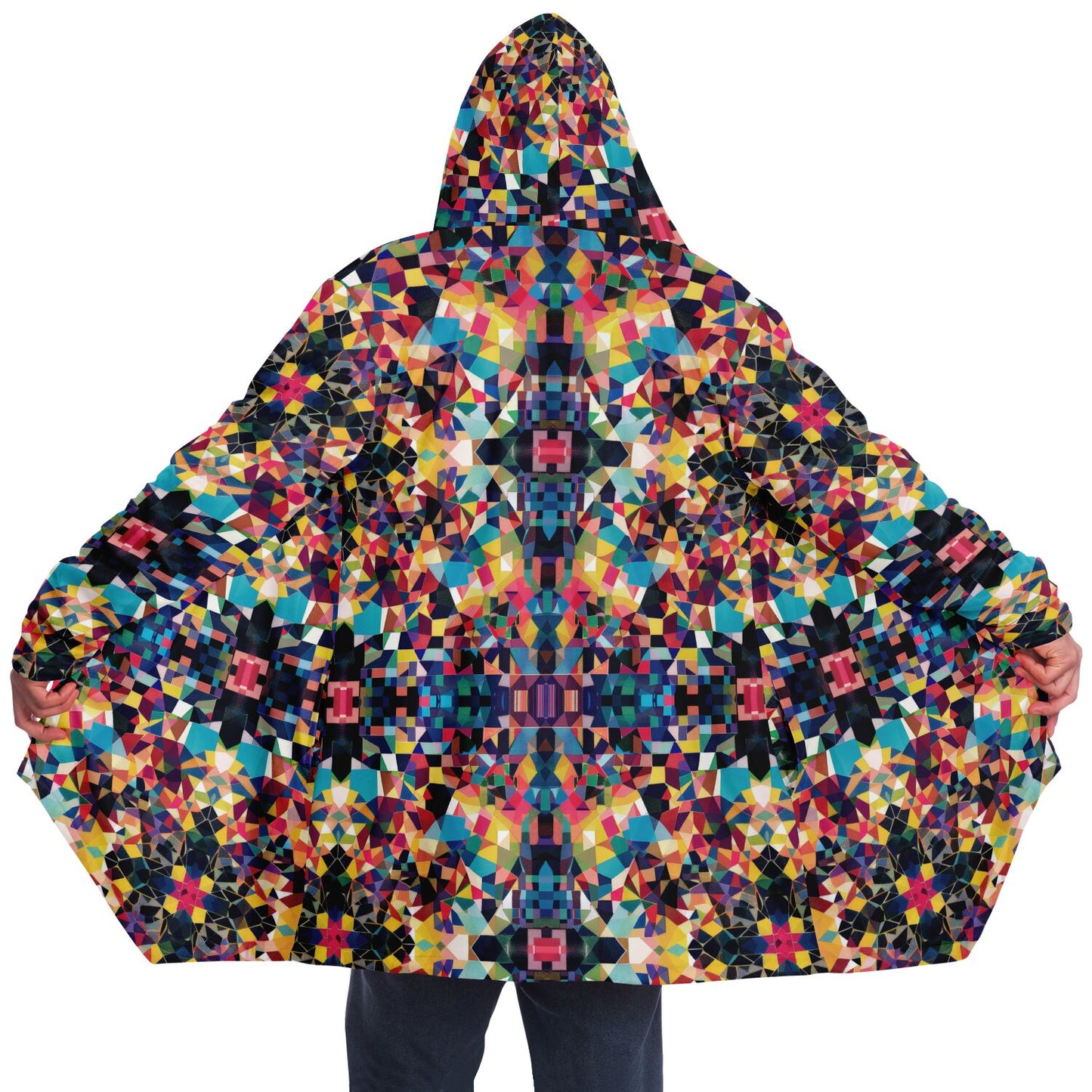Microfleece Cloak – Vibrant Kaleidoscopic Mosaic Geometric Pattern, Colorful Boho Wrap