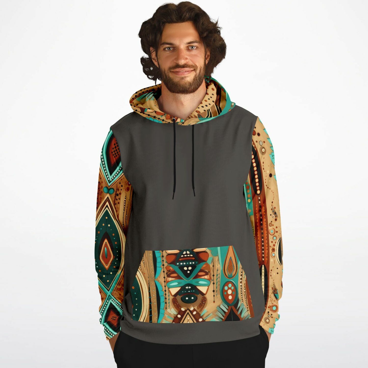 Brown Fashion Hoodie With Native American Design