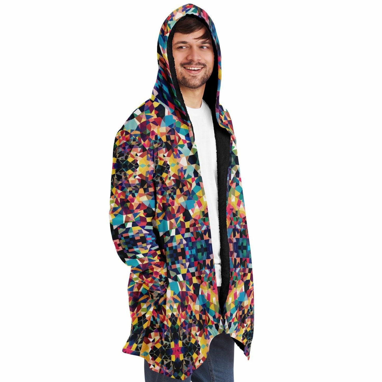 Microfleece Cloak – Vibrant Kaleidoscopic Mosaic Geometric Pattern, Colorful Boho Wrap