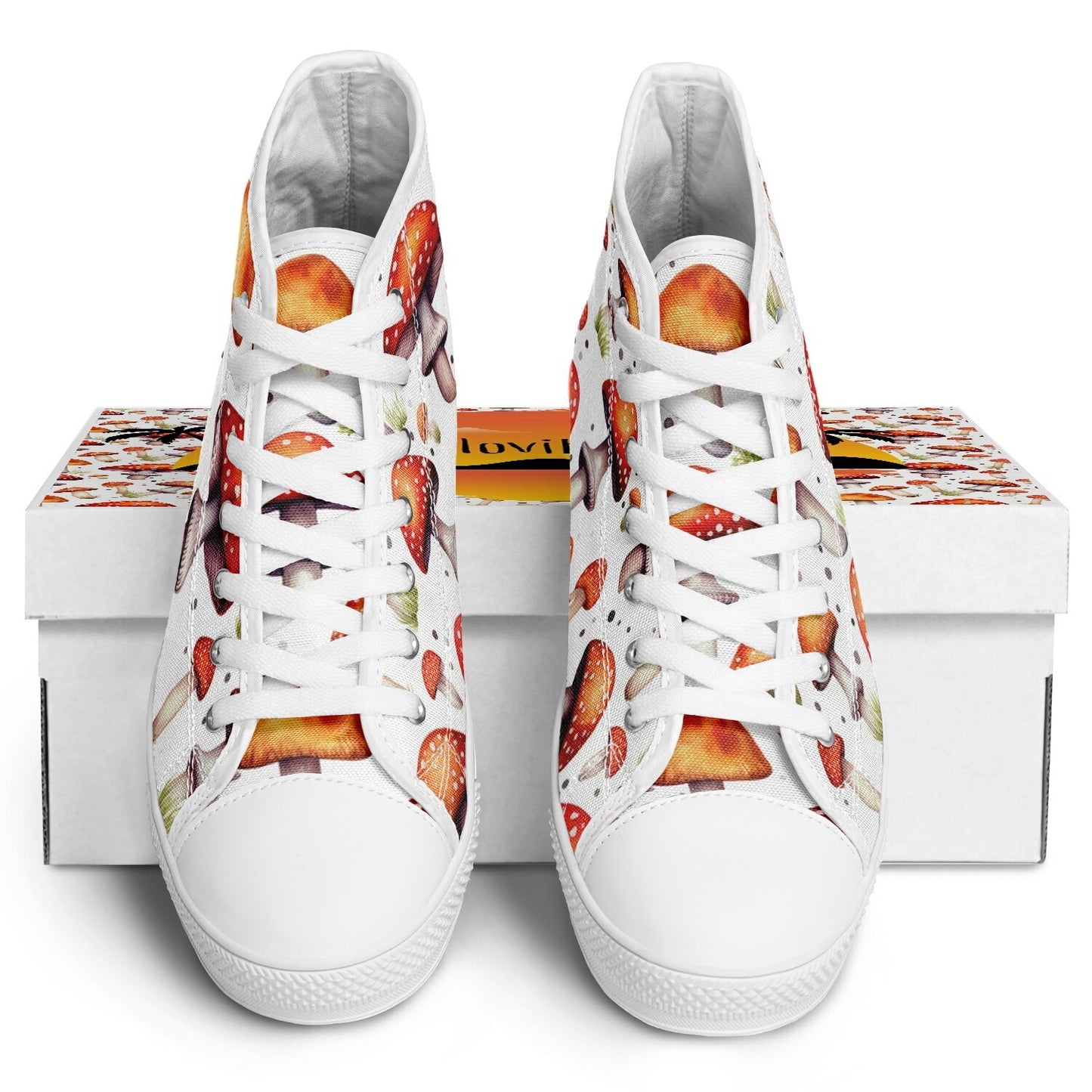 Urban Peak High Top Shoes | Colorful Mushroom Print Sneakers | Creative Nature-Inspired Streetwear