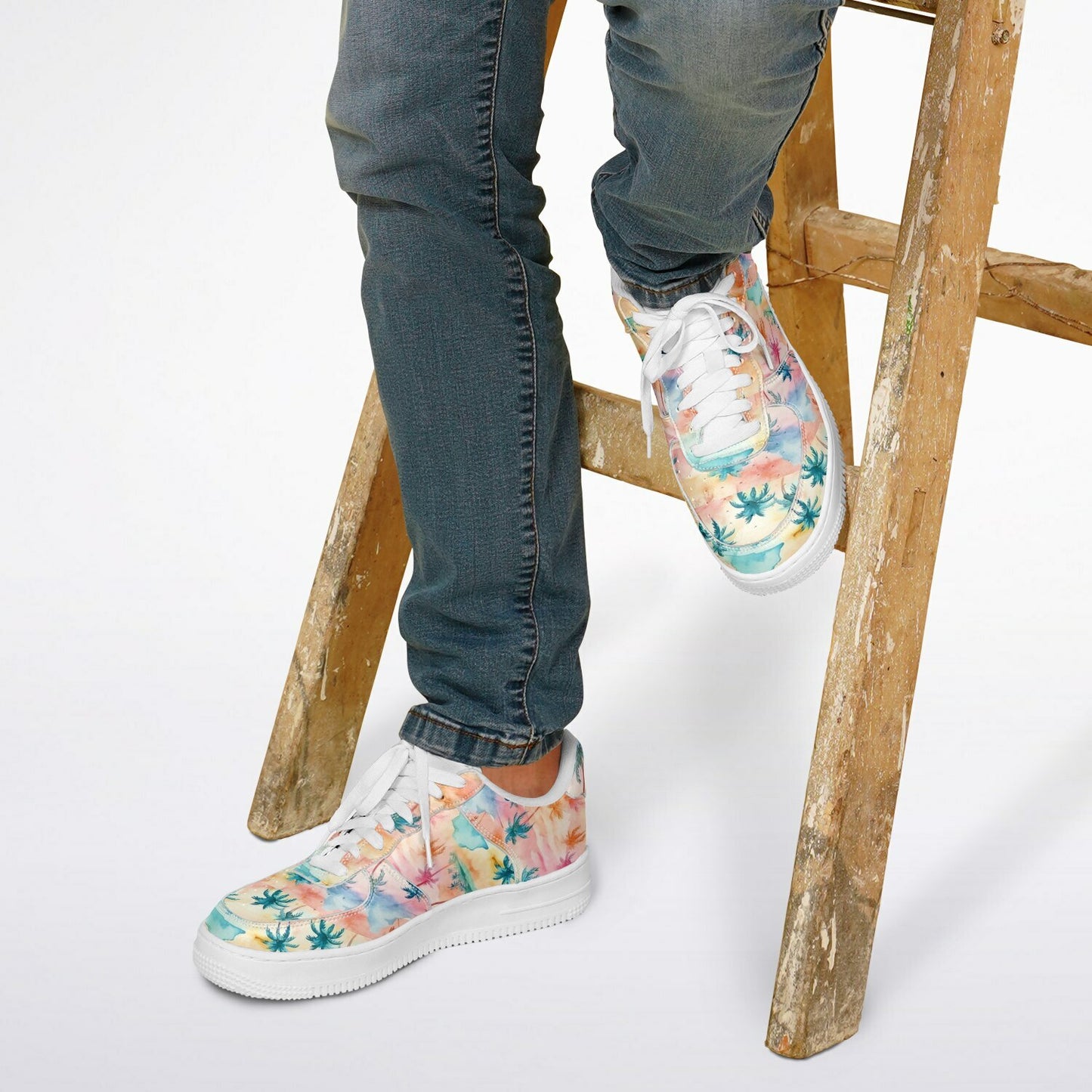 Super Cool Beach Shoes, Tropical Watercolor Sneakers, Pastel Palm Tree Low Tops, Summer Beach Shoes