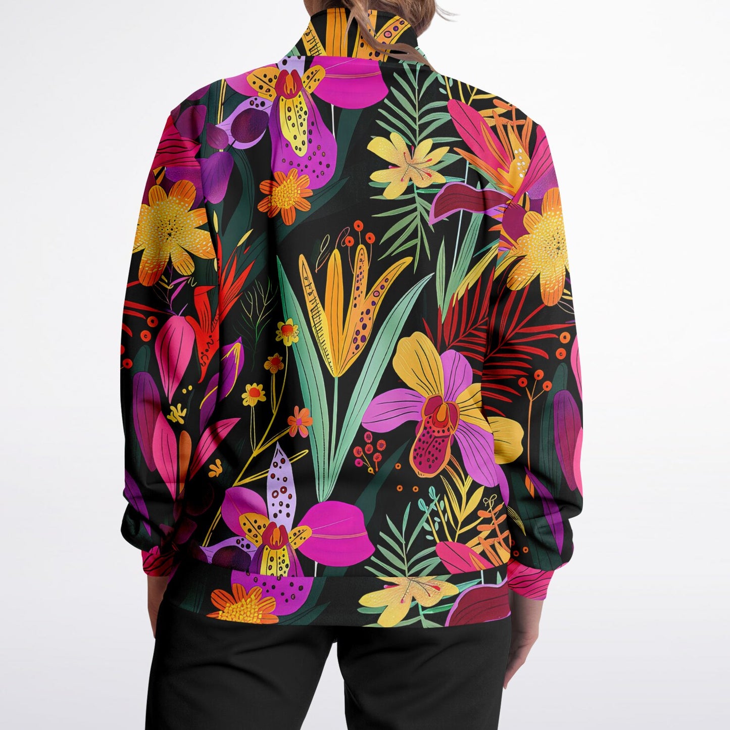 Exotic Floral Track Spring, Summer & Fall Jacket – Vibrant Tropical Lilies & Orchids Streetwear