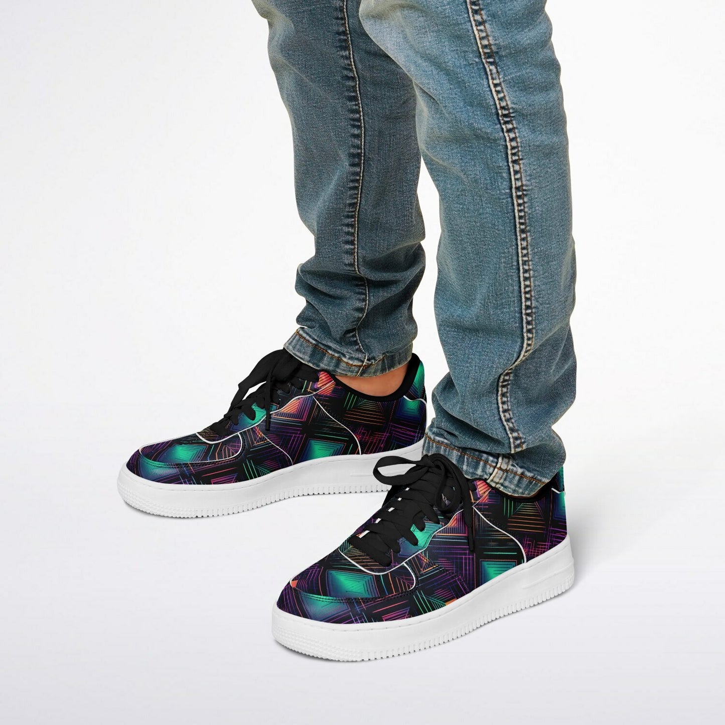 Core Low Shoes, Neon Geometric Sneakers, Colorful EDM Low Tops, Festival Rave Footwear, Custom Shoes