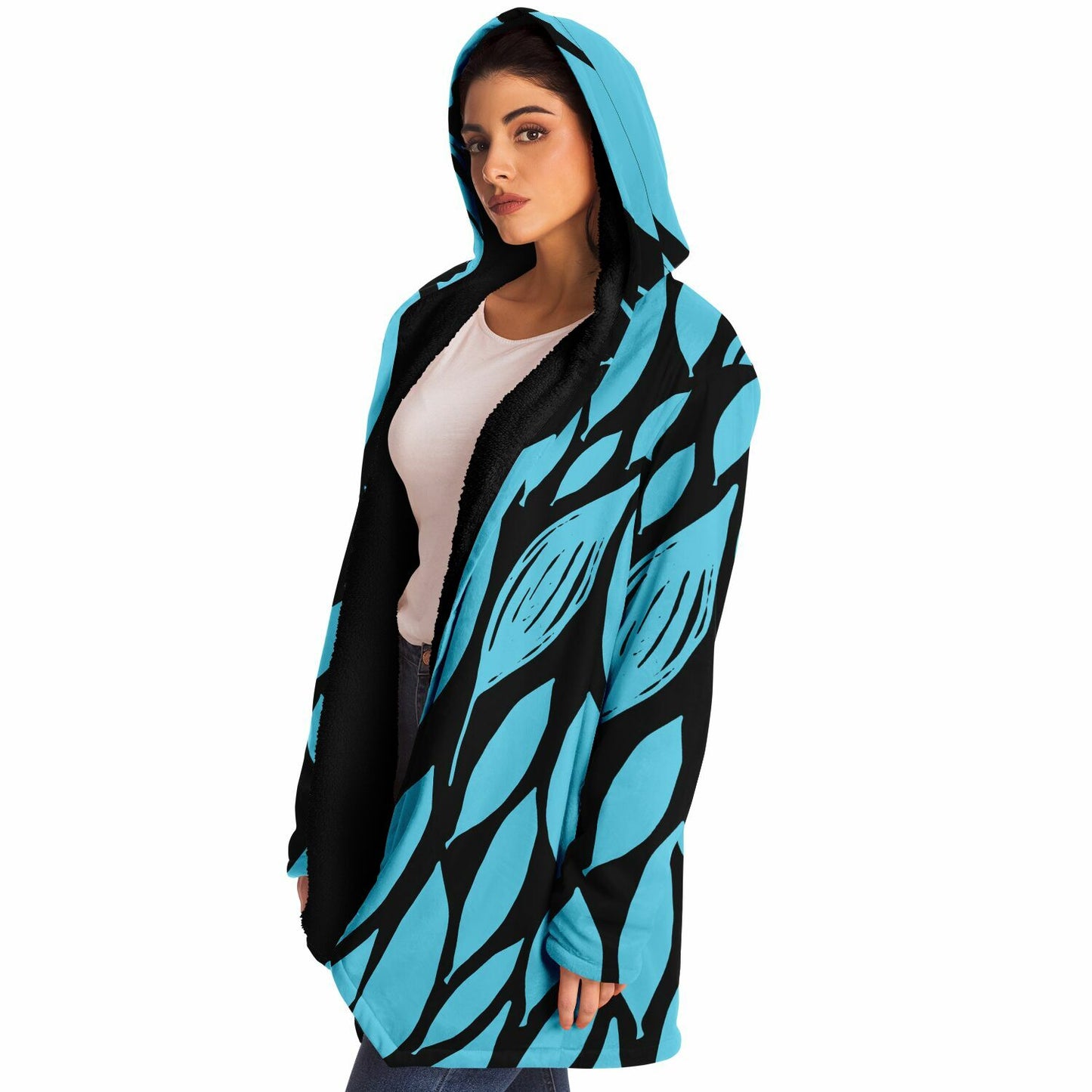 Black & Teal Boho Swirl Microfleece Cloak 🌿 Because Subtlety Is Overrated