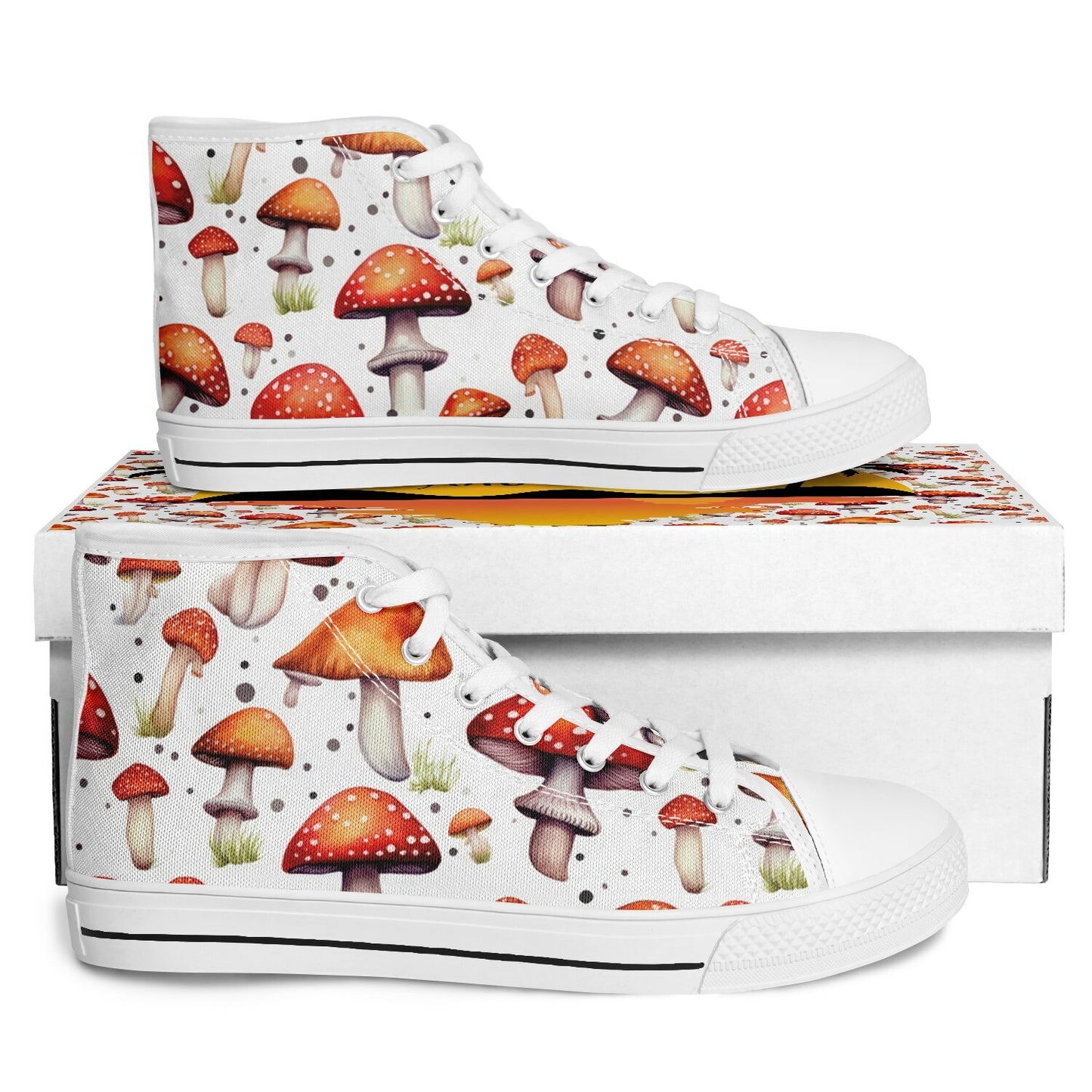 Urban Peak High Top Shoes | Colorful Mushroom Print Sneakers | Creative Nature-Inspired Streetwear