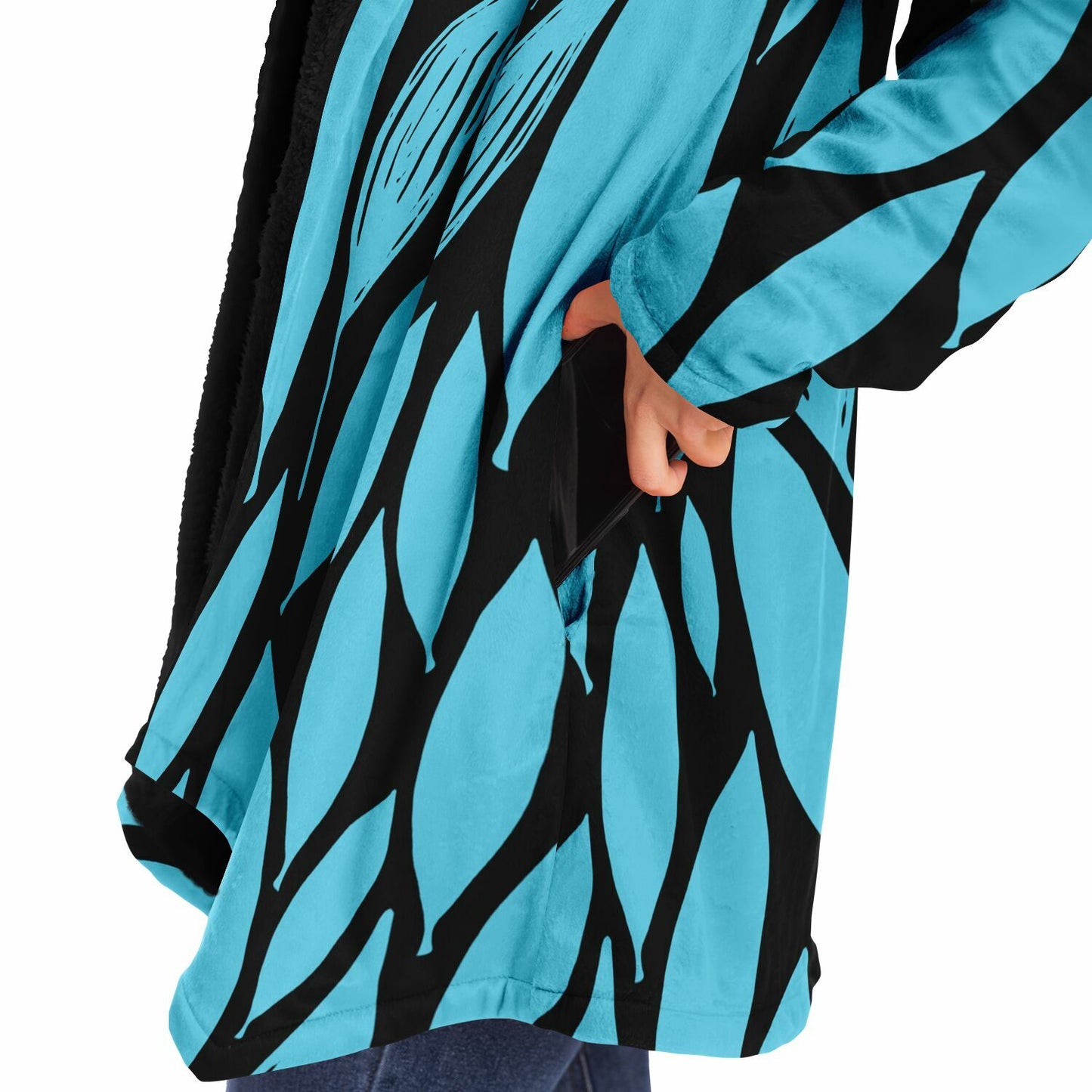 Black & Teal Boho Swirl Microfleece Cloak 🌿 Because Subtlety Is Overrated