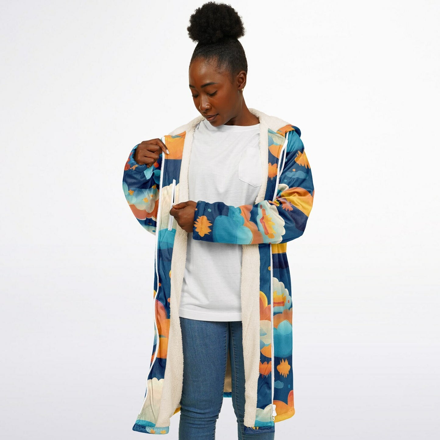 Zipper Cloak β Vibrant Kaleidoscope Mosaic Microfleece Wrap, Colorful Boho Festival Poncho
