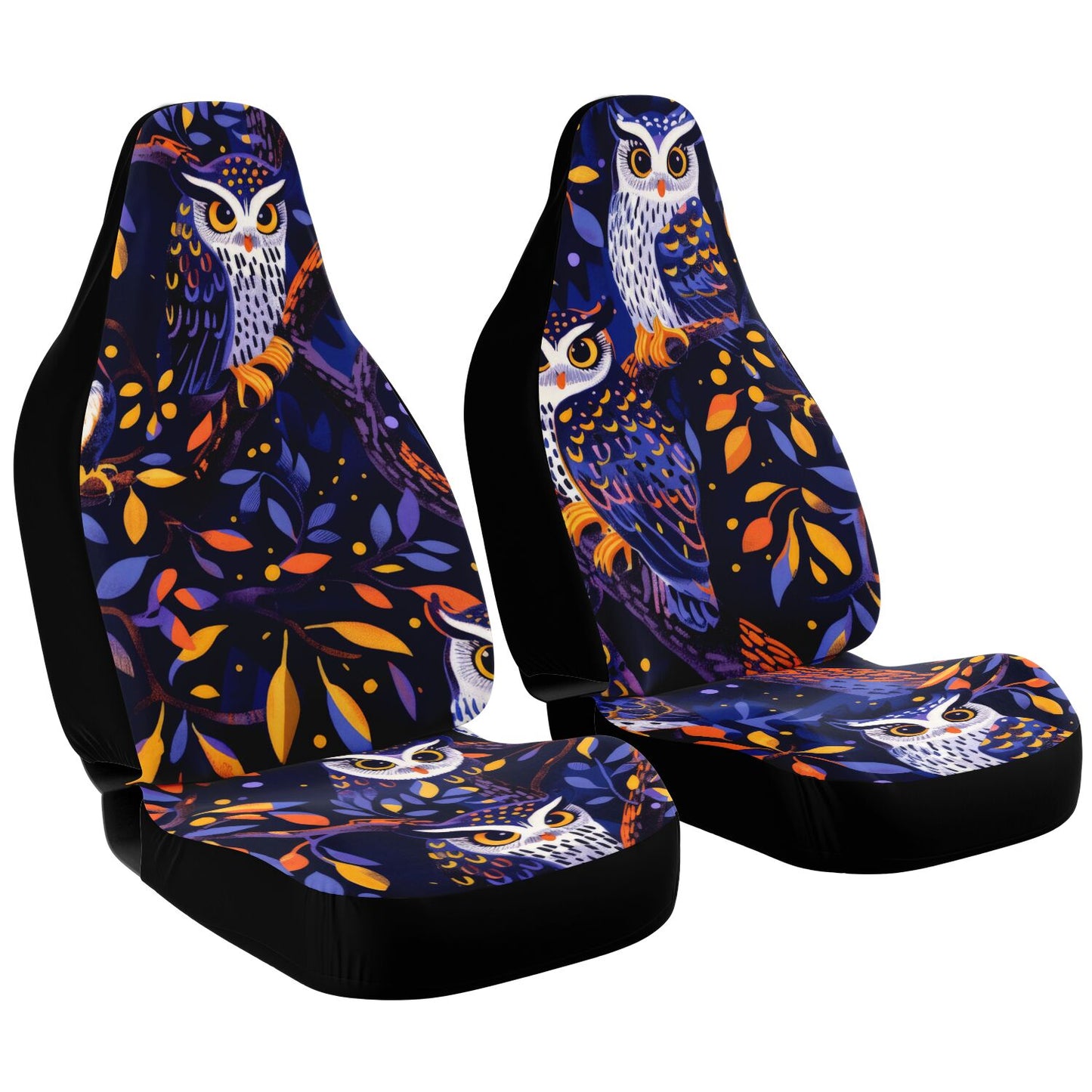 Whimsical Owl & Forest Car Seat Covers – Nature-Inspired Art Custom Design