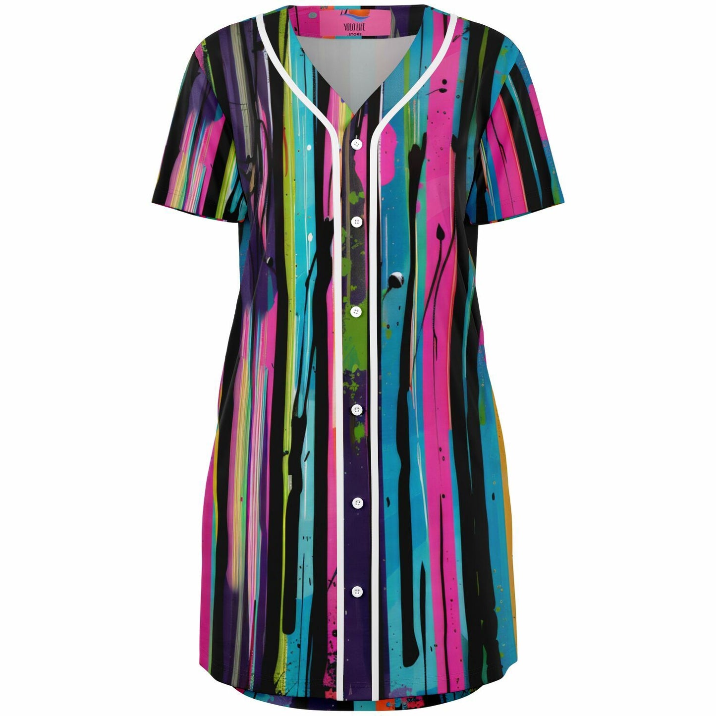 Vibrant Abstract Baseball Jersey Dress – Colorful Grunge Painting Design with Dynamic Splatter & Drip Effects