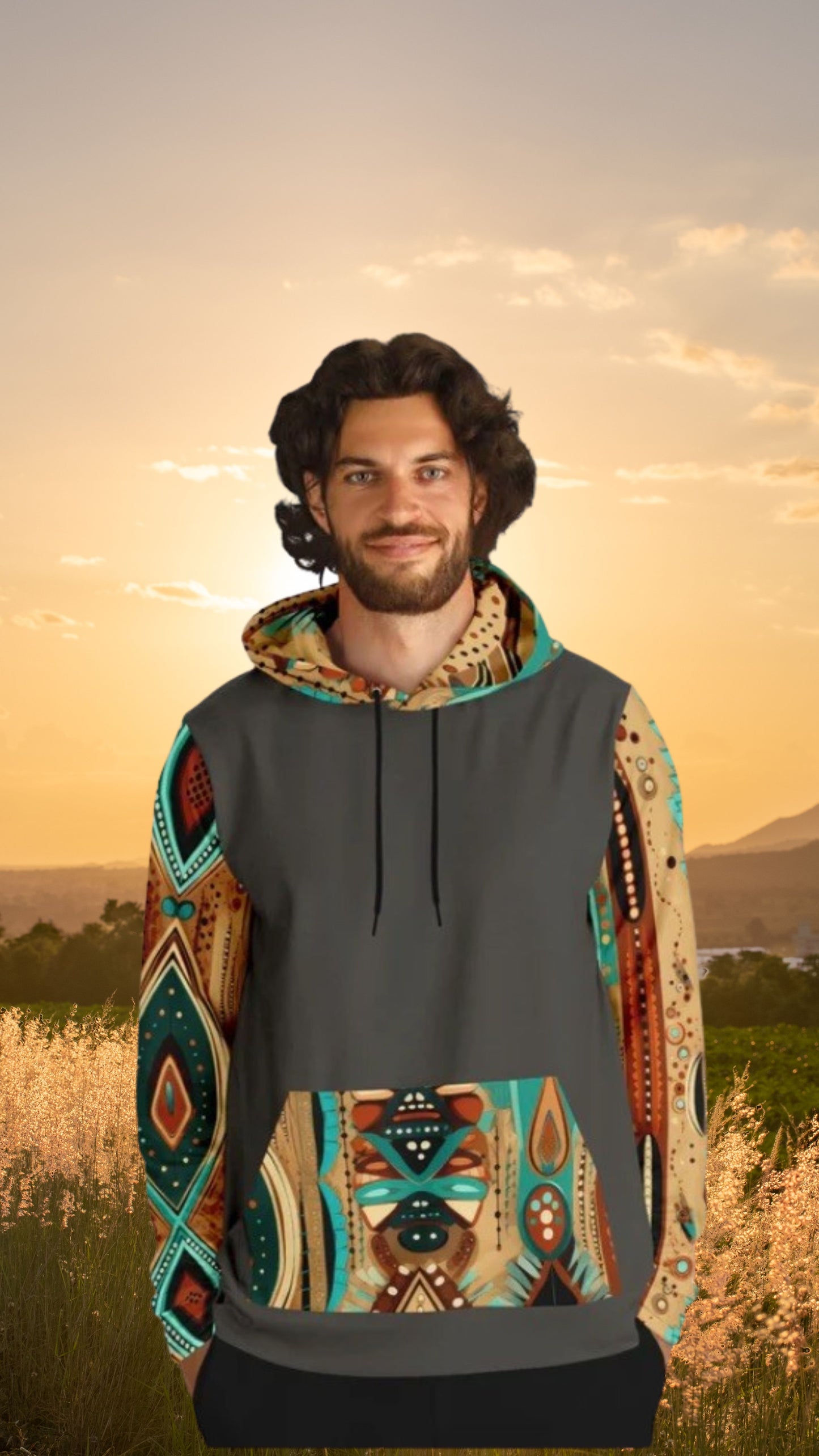 Brown Fashion Hoodie With Native American Design