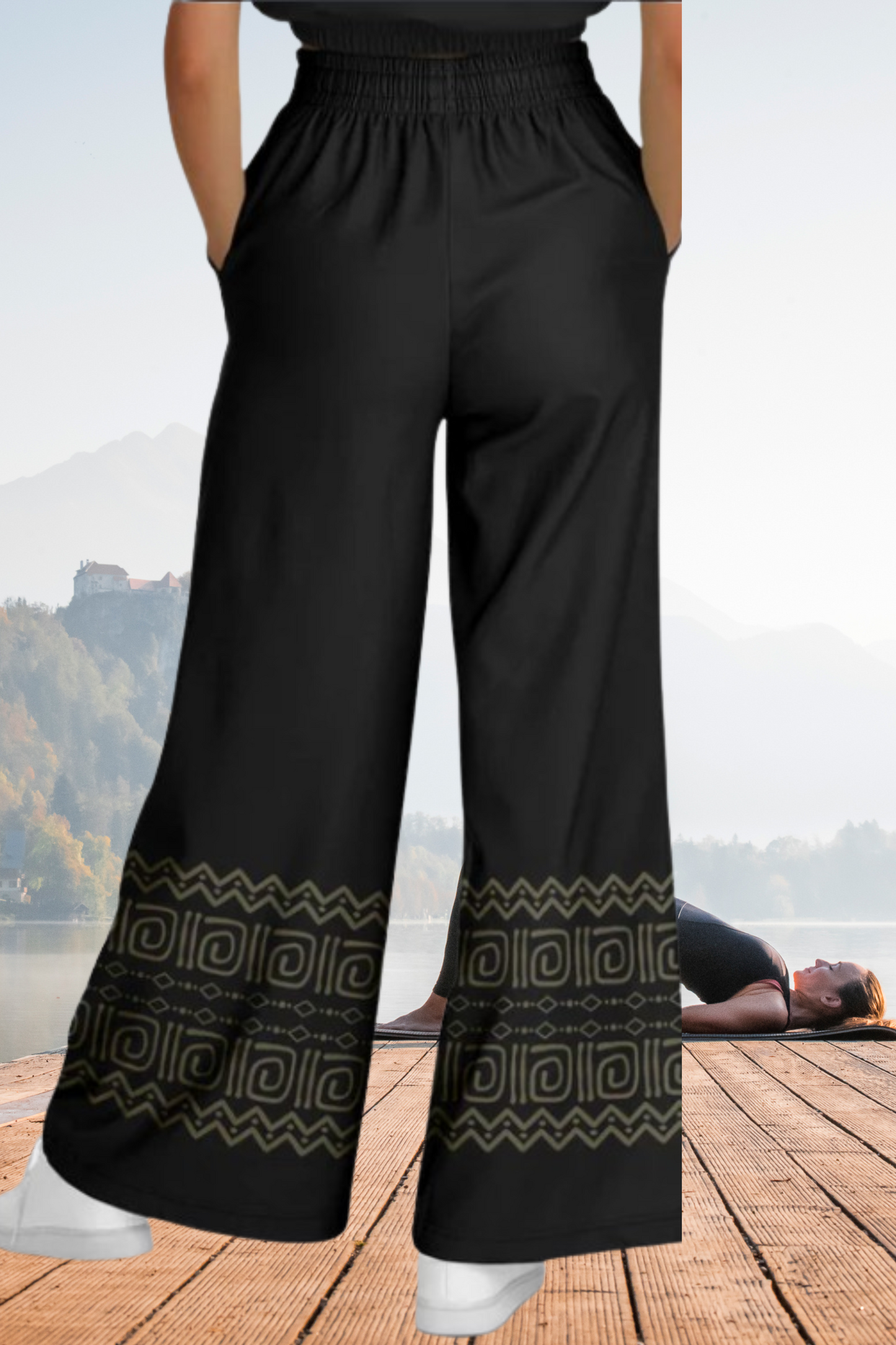 Boho Tribal Flare Joggers – Full Length Festival Pants, Hand Block Print Flare Trousers & Activewear Athletic