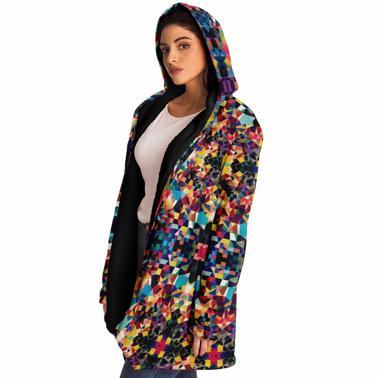 Microfleece Cloak – Vibrant Kaleidoscopic Mosaic Geometric Pattern, Colorful Boho Wrap