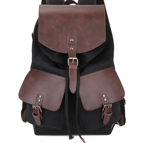 Canvas Men's Backpack with Crazy Horse Leather