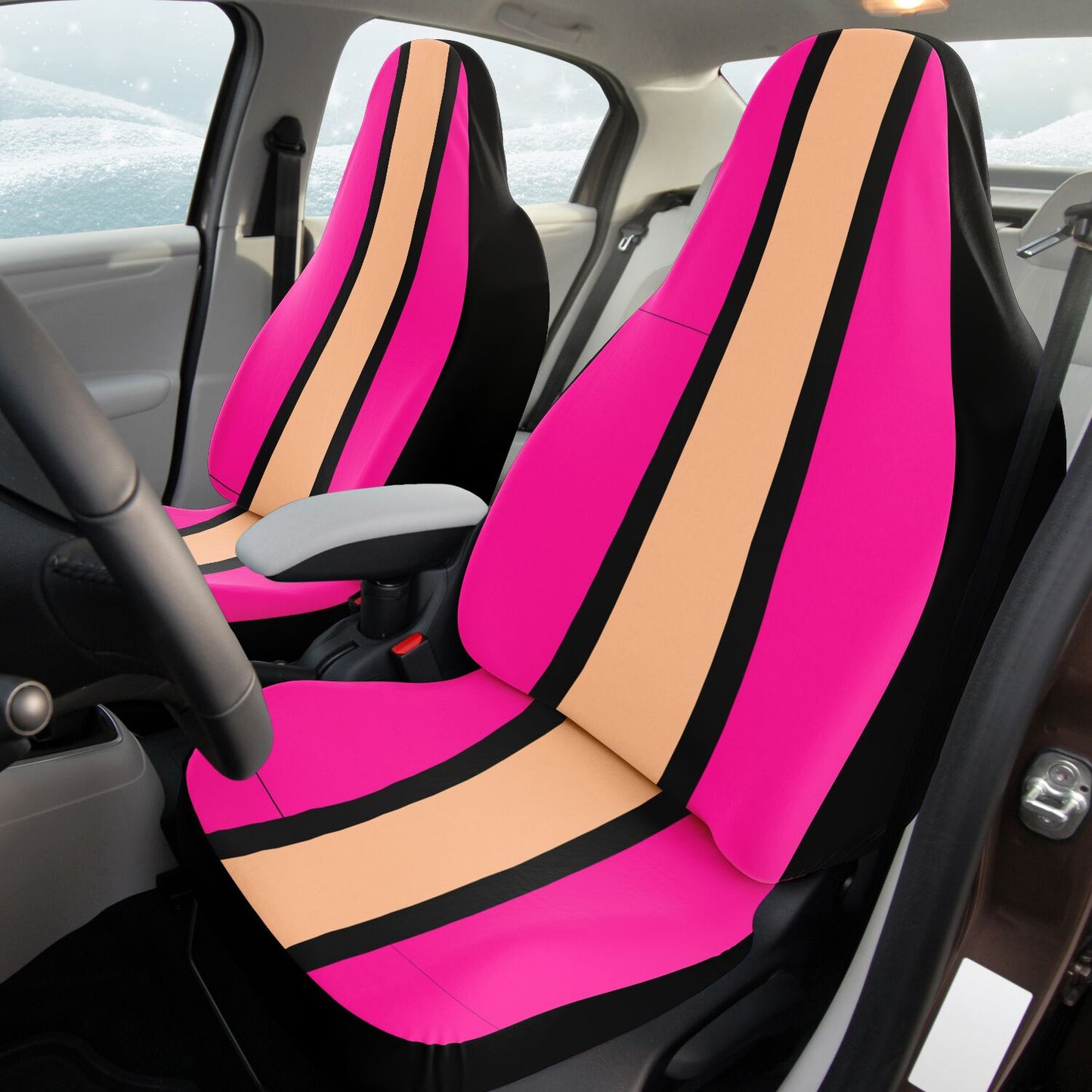 Hot Pink Peach & Black Car Seat Covers – Stylish Auto Seat Protection Superb Quality, Custom Design copy