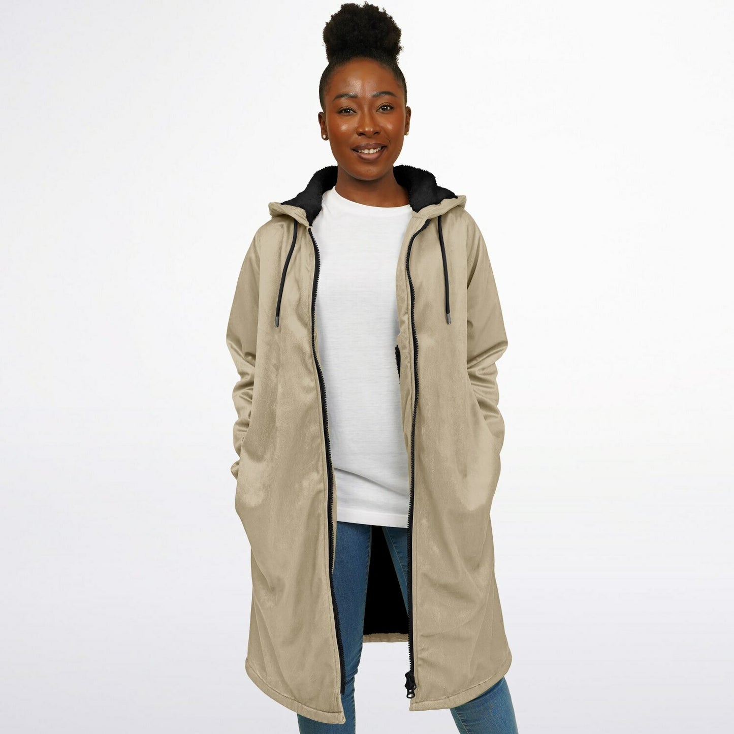 Long Zipper Fleece Hooded Sweatshirt | Maxi Hoodie | Lined Extra Long | Alternative Hoodie copy