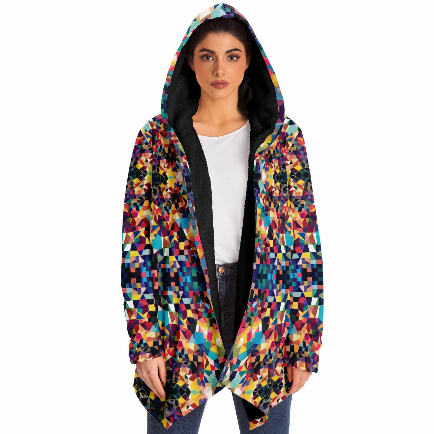 Microfleece Cloak – Vibrant Kaleidoscopic Mosaic Geometric Pattern, Colorful Boho Wrap