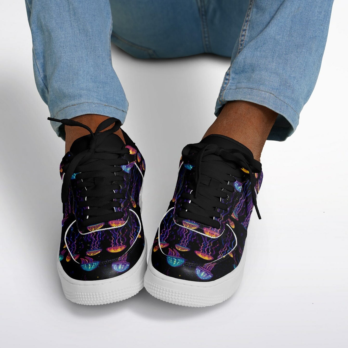 Core Low Shoes, Blue & Purple Jellyfish Sneakers, Ocean-Inspired Low Tops, Creative Sea Life Shoes, Custom Shoes