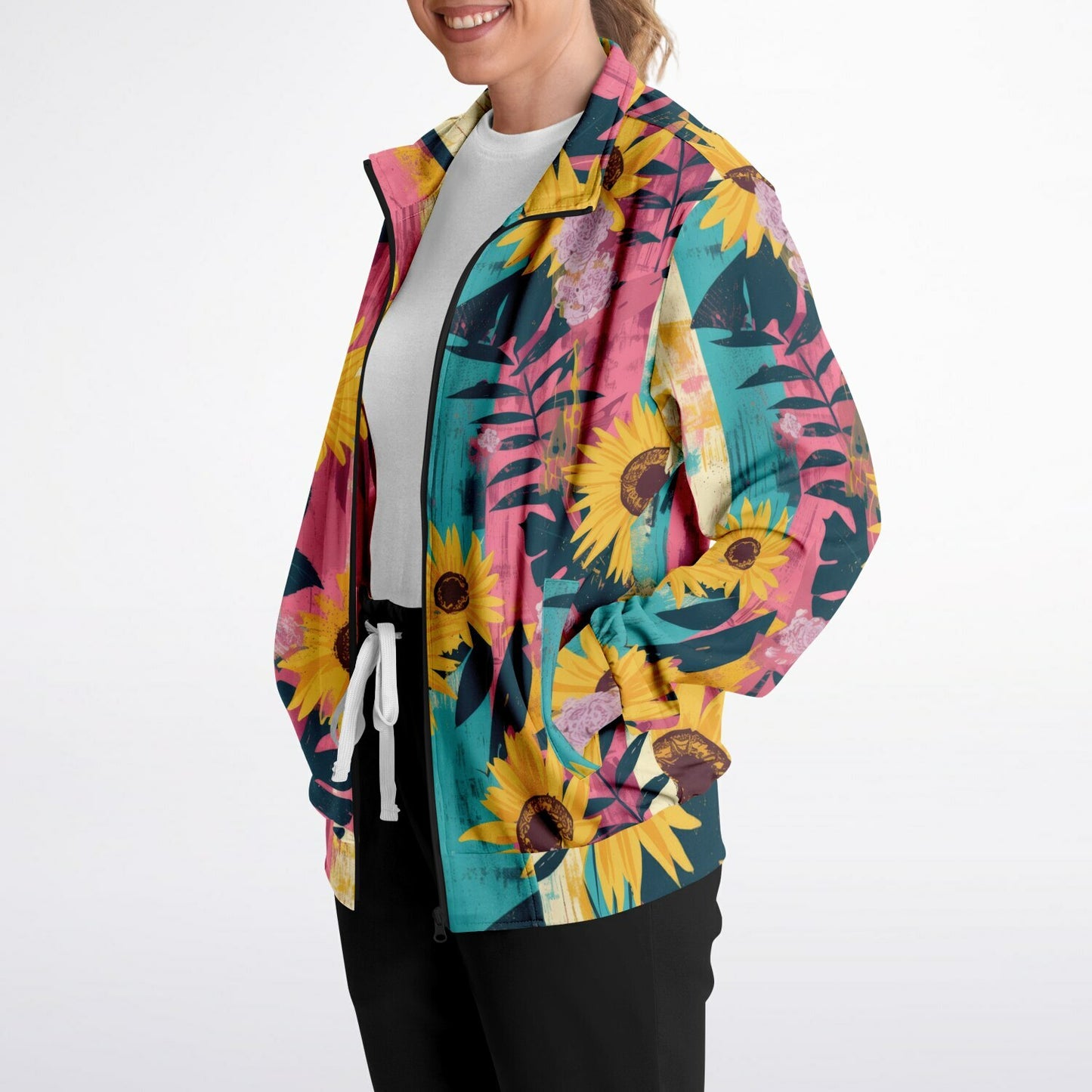 Sunflower Track Jacket – Vibrant Floral Streetwear with Vintage Botanical Design