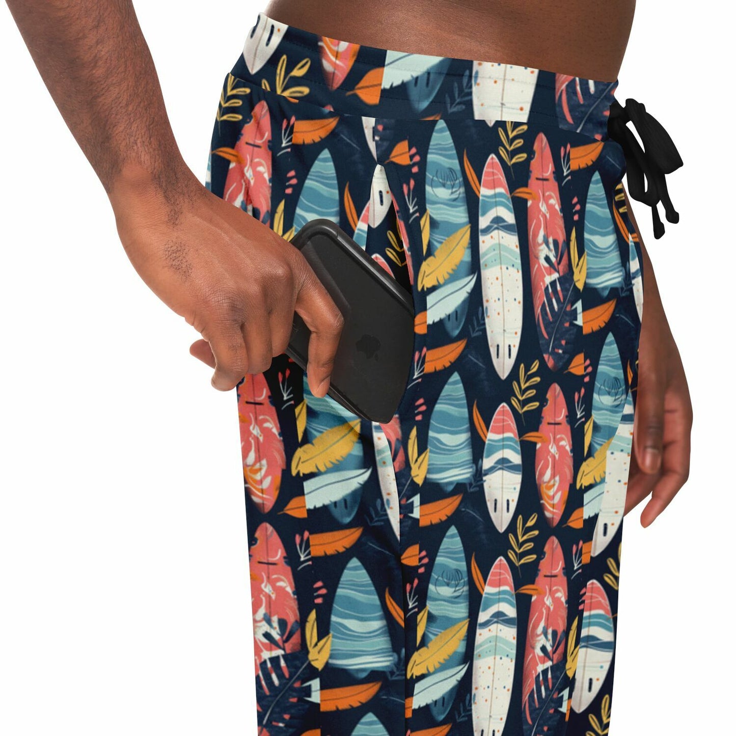 Tropical Surfboard Fashion Joggers – Custom Design Colorful Beach & Nature Pattern with Stripes, Leaves & Abstract Shapes | Beach pants | Cruising Apparel