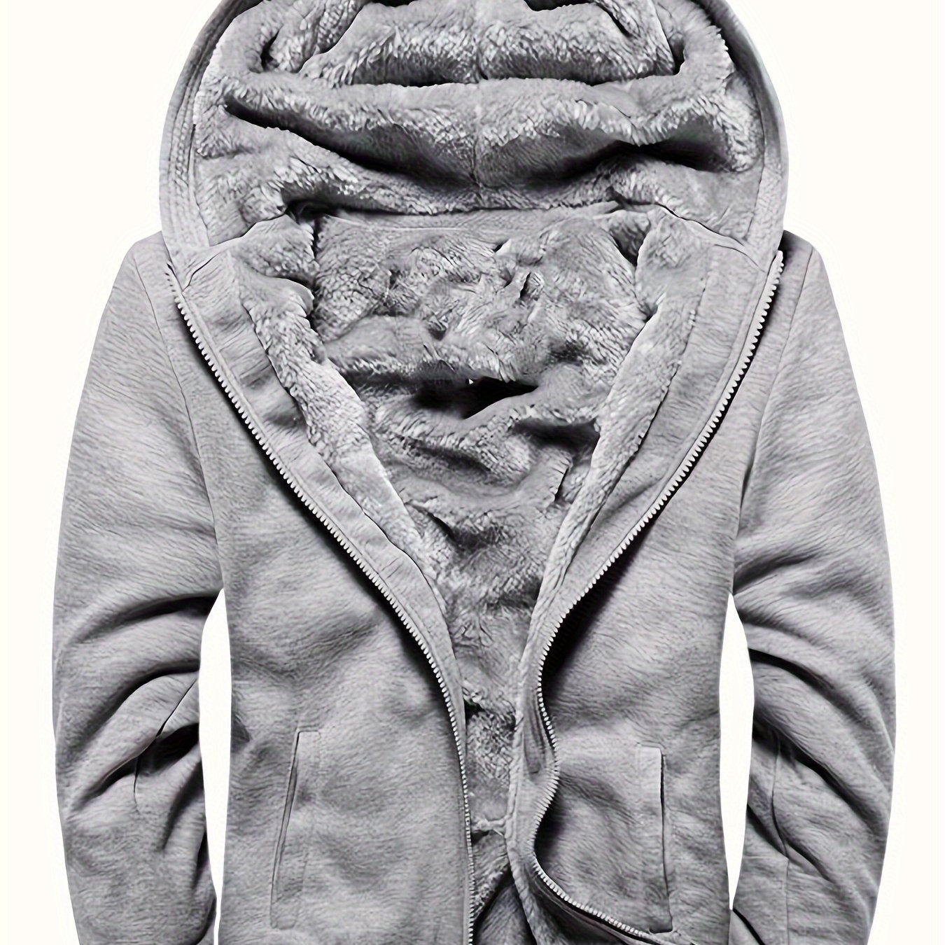 Men's Winter Hoodie: Contrast Colors Fleece Jacket, Cotton Blend, Warm, Comfortable, Versatile for Street Outdoor Activities