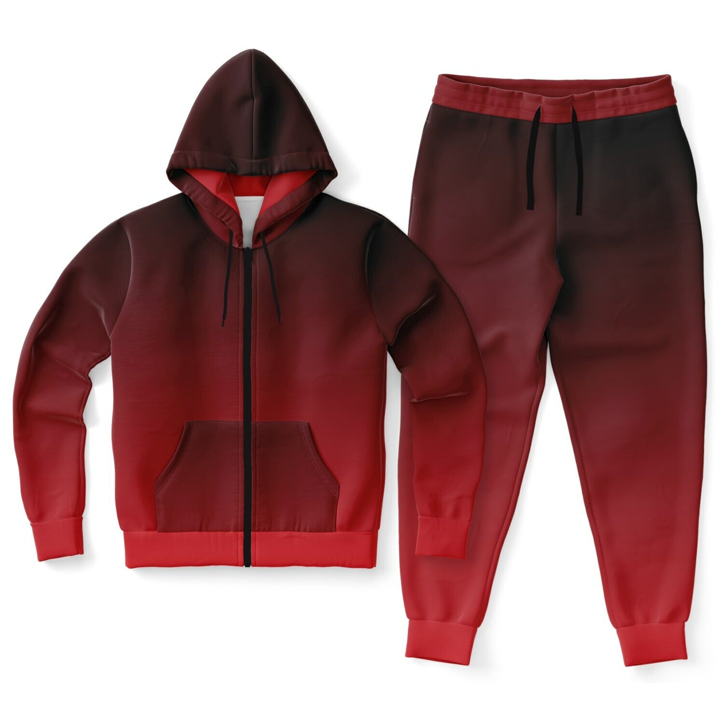 Black Red Ombre Hoodie Jogger Sweatsuit Set, Tie Dye Lounge Zip Hooded Sweatshirt Sweatpants Women Men Cotton Matching Plus Size Sweats